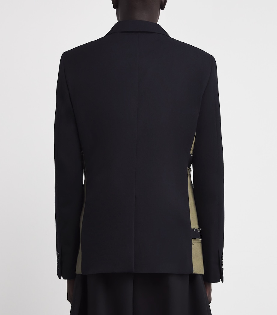 Wool Patchwork Blazer BLACK X KHAKI Image 4