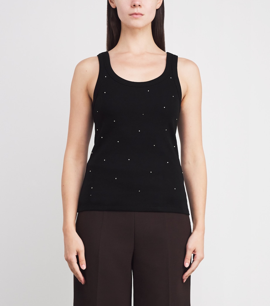 Stretch-Cotton Diamanté Tank Top BLACK Image 3