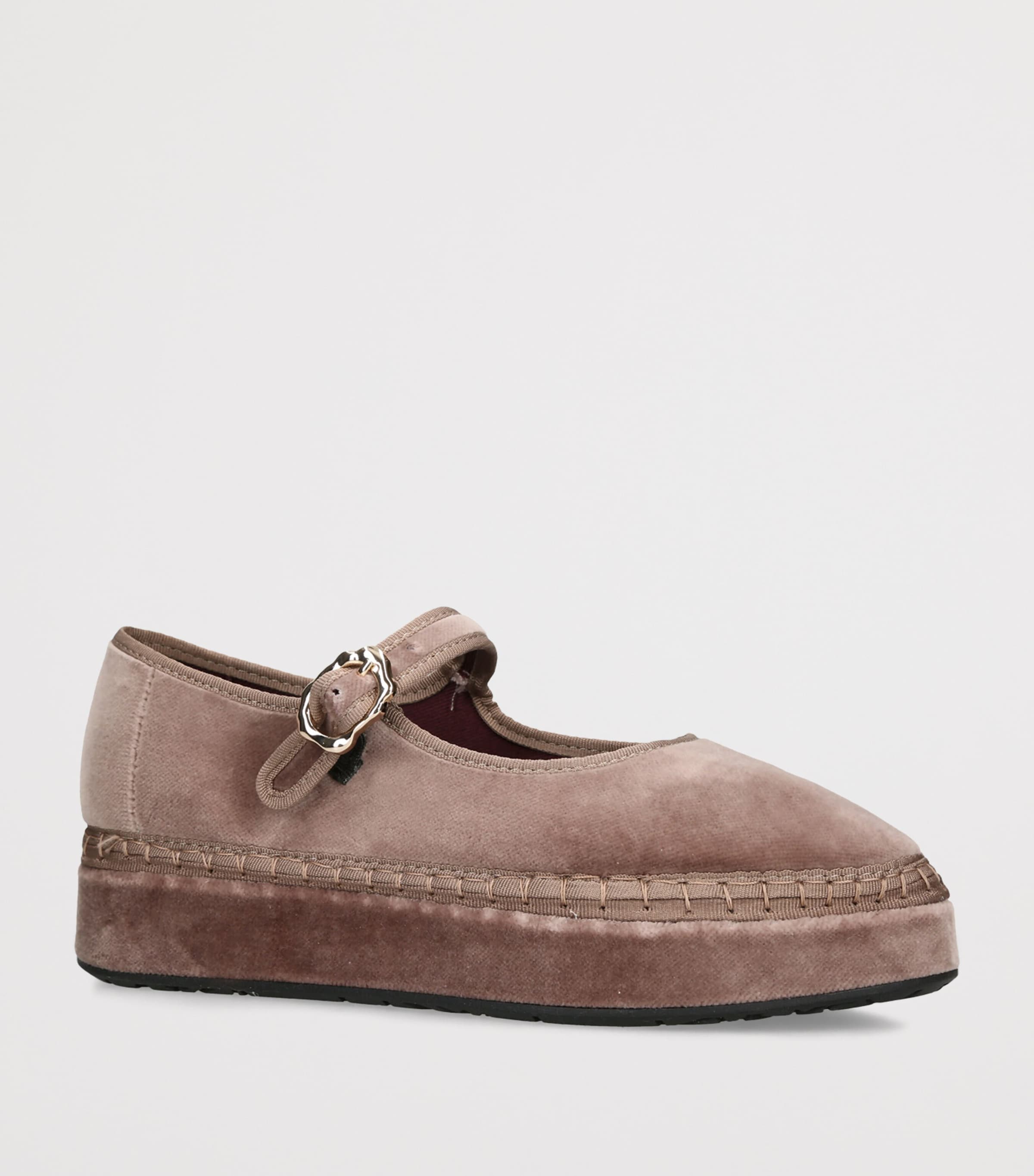 Flabelus Velvet Double Alcmena Mary Janes Brown Image 3