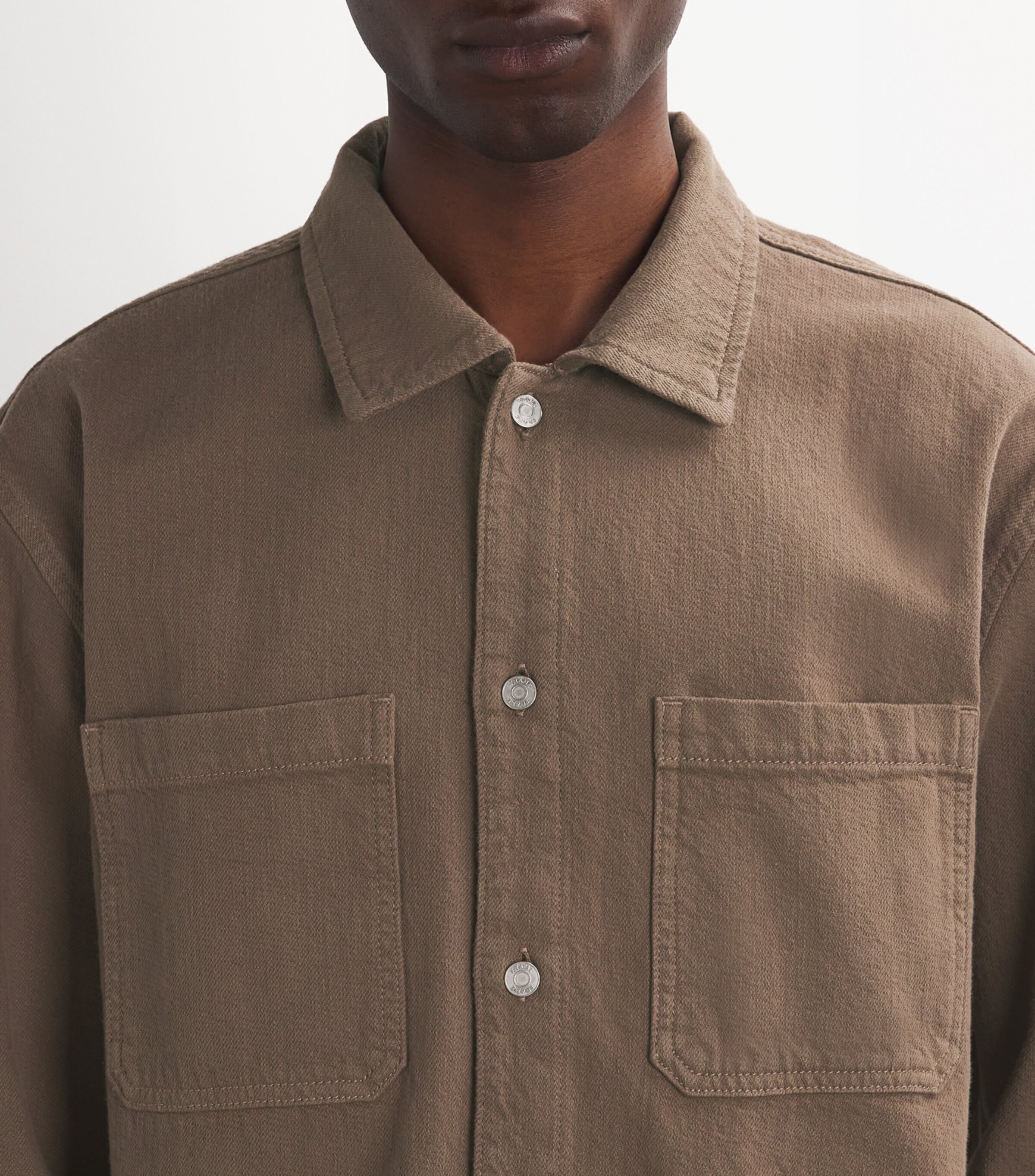 FRAME Mens Cotton Terry Double Pocket Shirt Taupe Image 6
