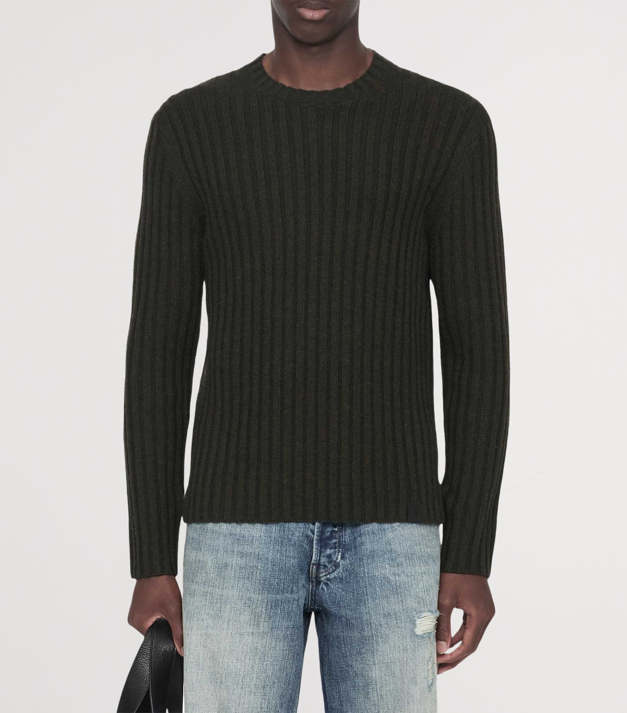 AllSaints Mens Merino Wool-Blend Liev Sweater Dark Khaki Green Image 3