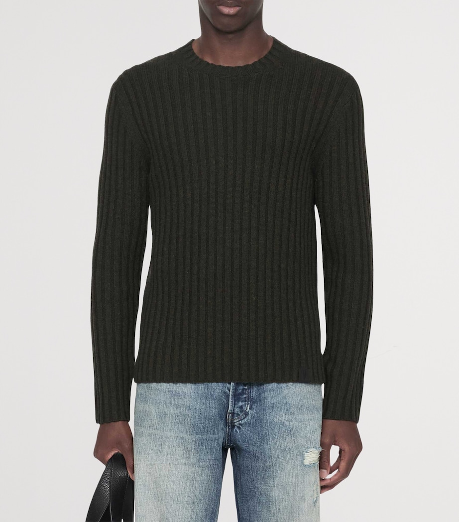 AllSaints Mens Merino Wool-Blend Liev Sweater Dark Khaki Green Image 3