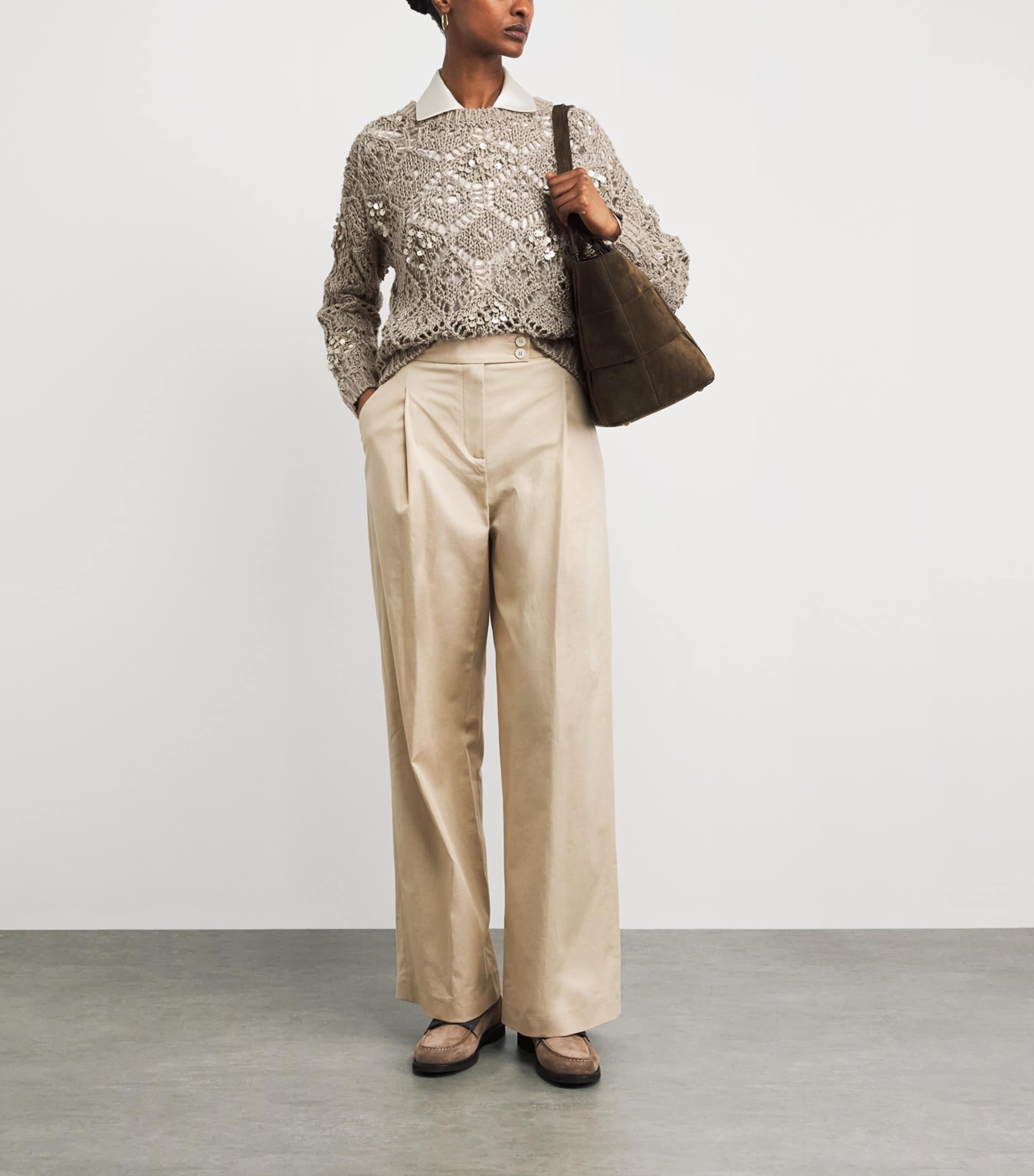 Eleventy Womens Linen Sequinned Sweater Sabbia Image 2