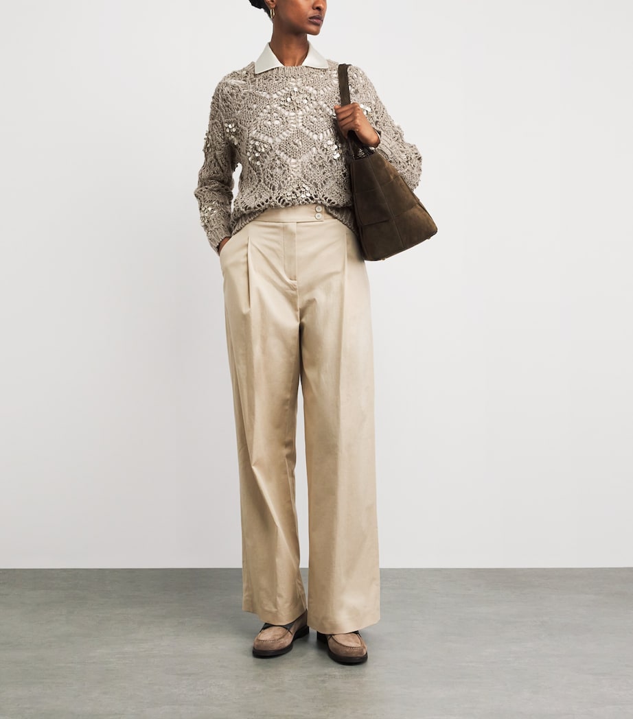 Eleventy Womens Linen Sequinned Sweater Sabbia Image 2
