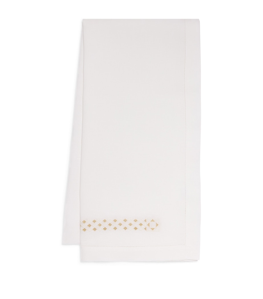 Linen Embroidered Liri Table Runner (50cm x 210cm) WHITE/GOLD Image 1
