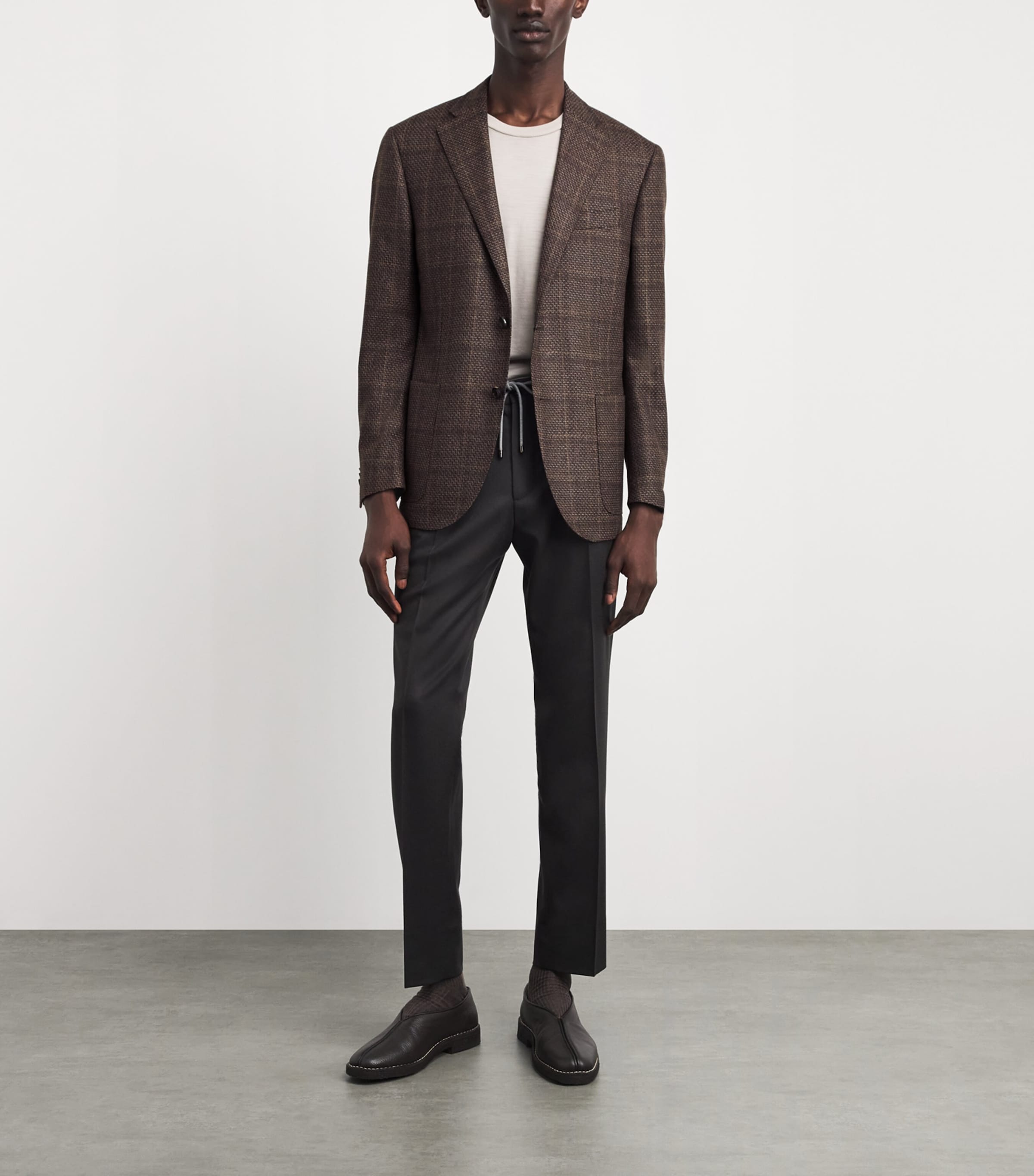 Corneliani Mens Virgin Wool Mouliné Check Blazer Dark Brown Image 2
