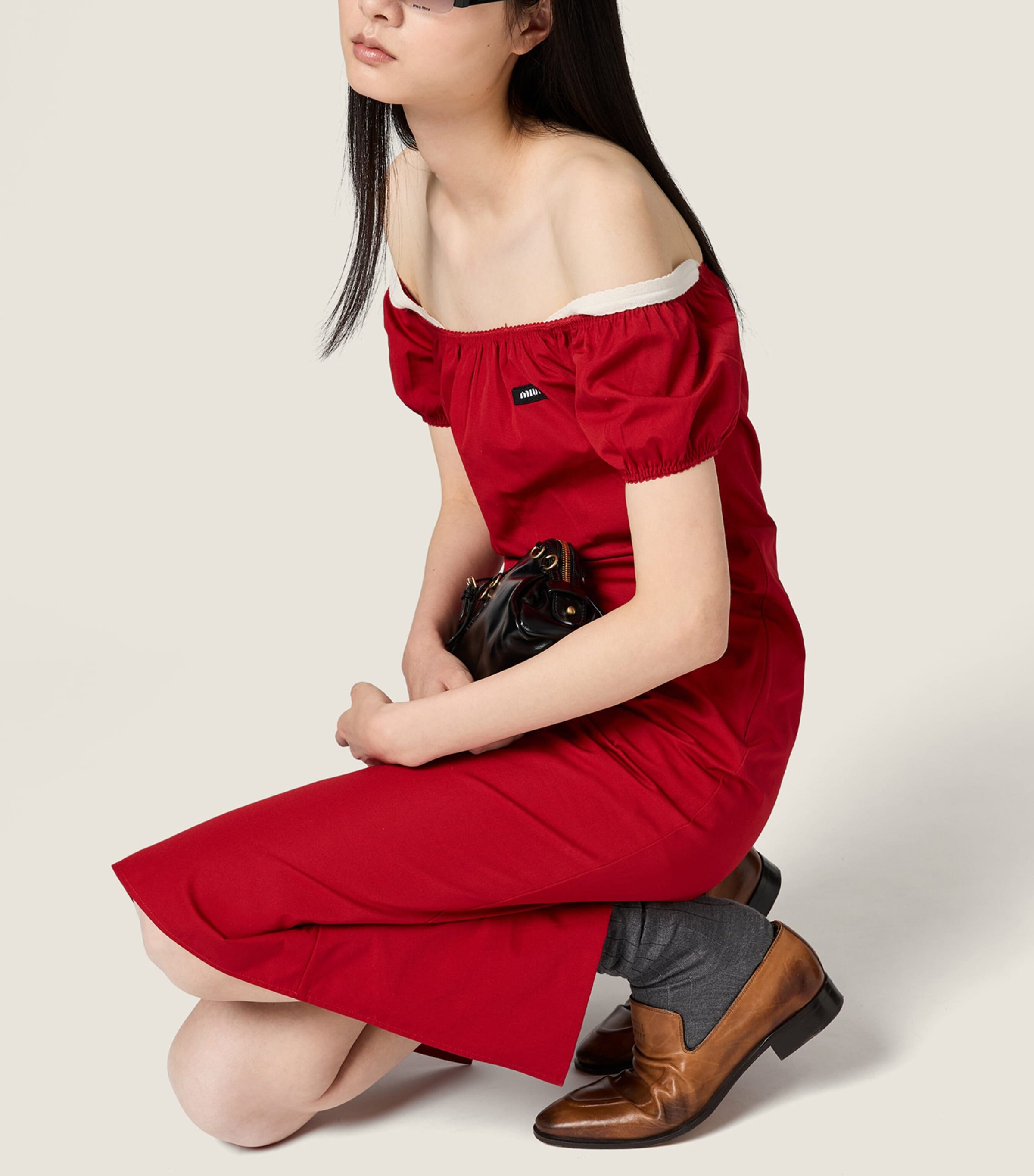 Miu Miu Womens Cotton Logo Midi Dress Image 4