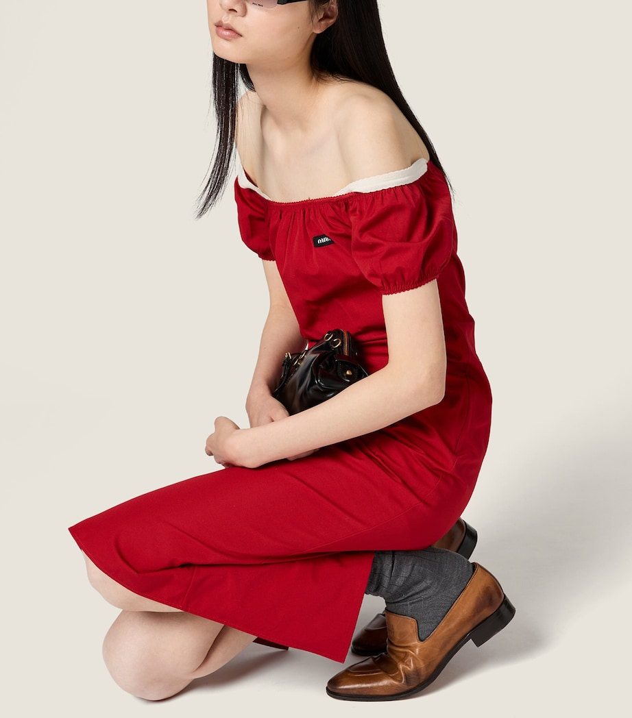 Miu Miu Womens Cotton Logo Midi Dress Image 4