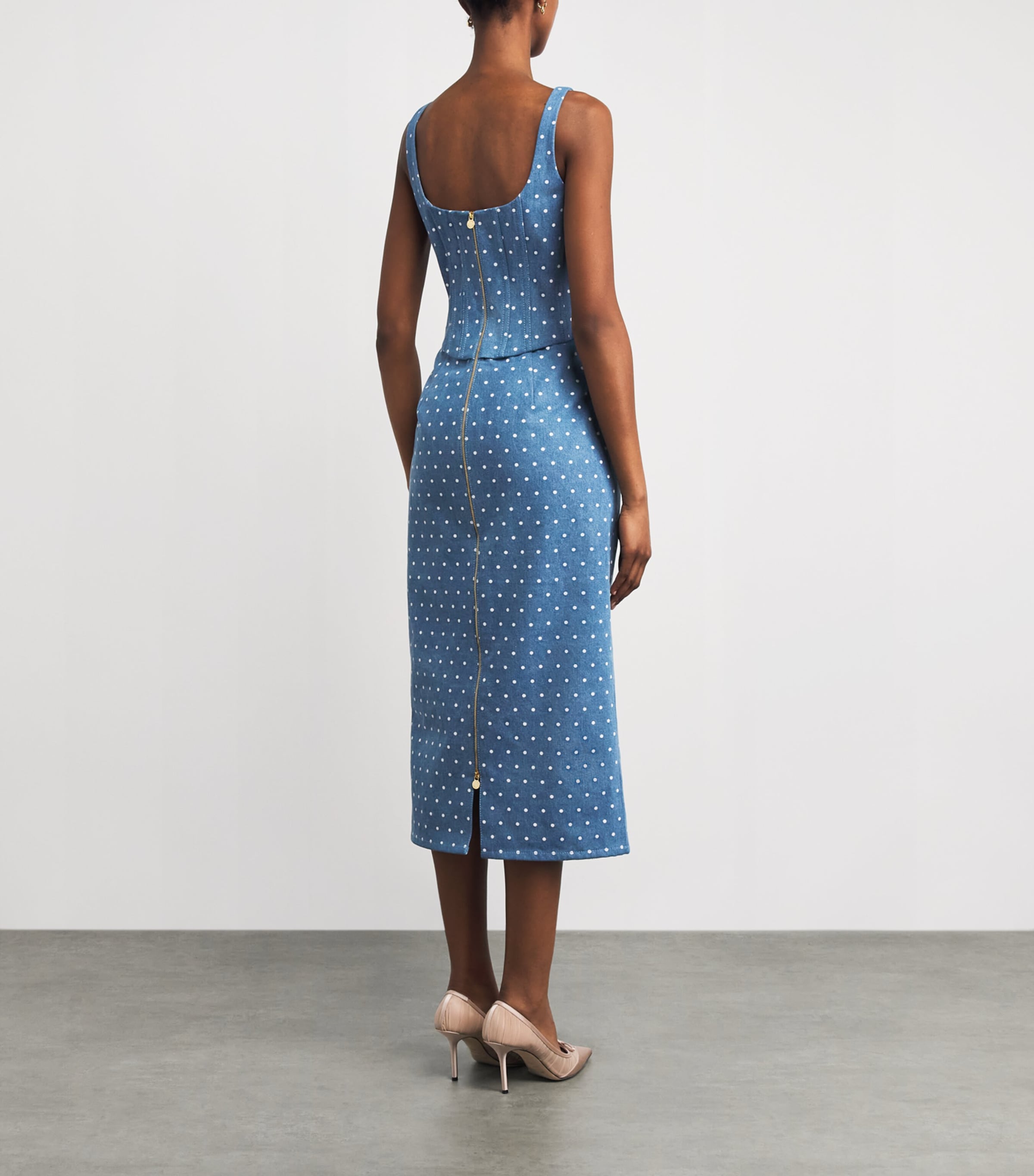 Carolina Herrera Womens Denim Polka-Dot Midi Dress Light Blue Image 4