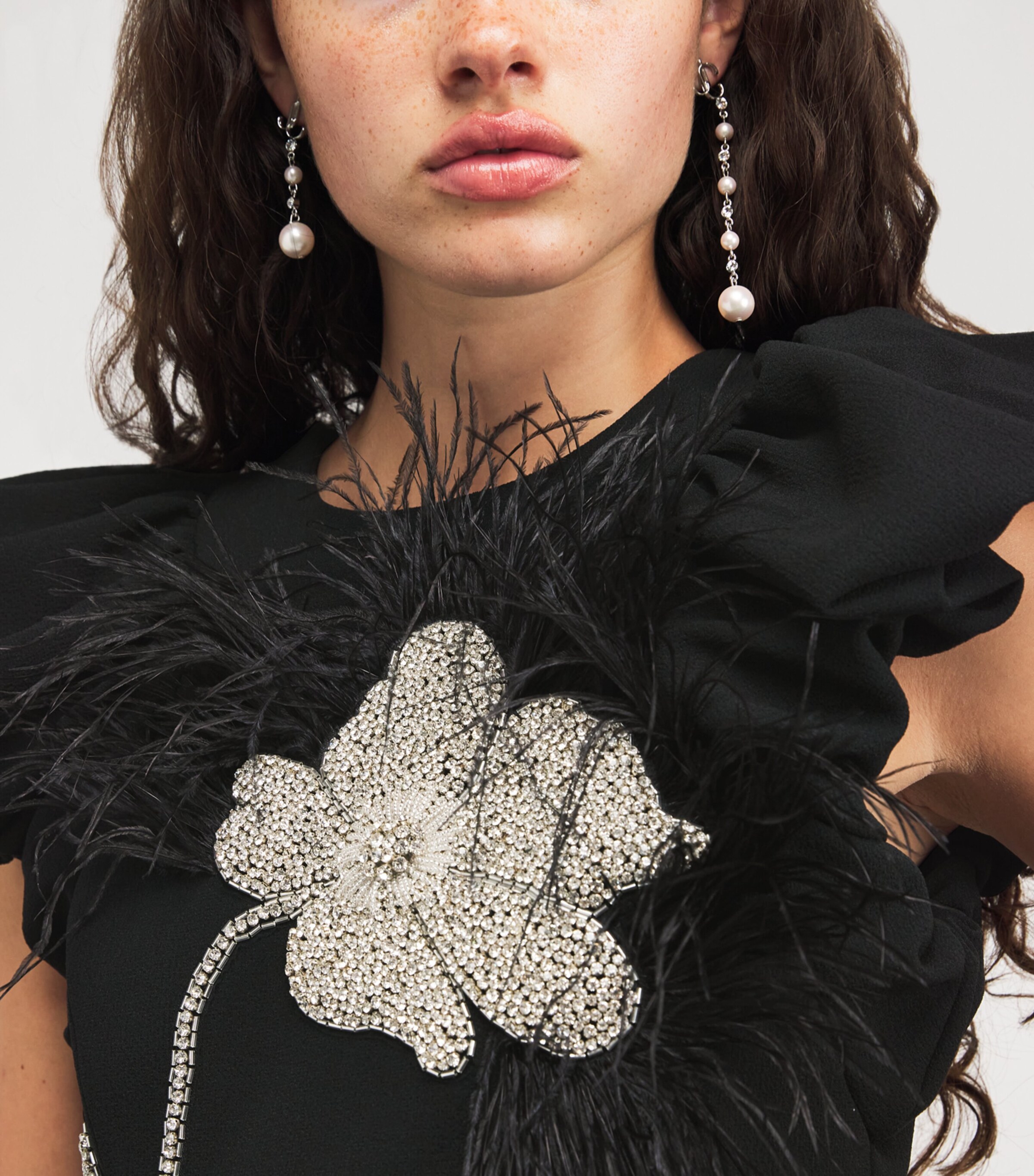 Crepe Feather-Trim Starlight Mini Dress BLACK Image 4