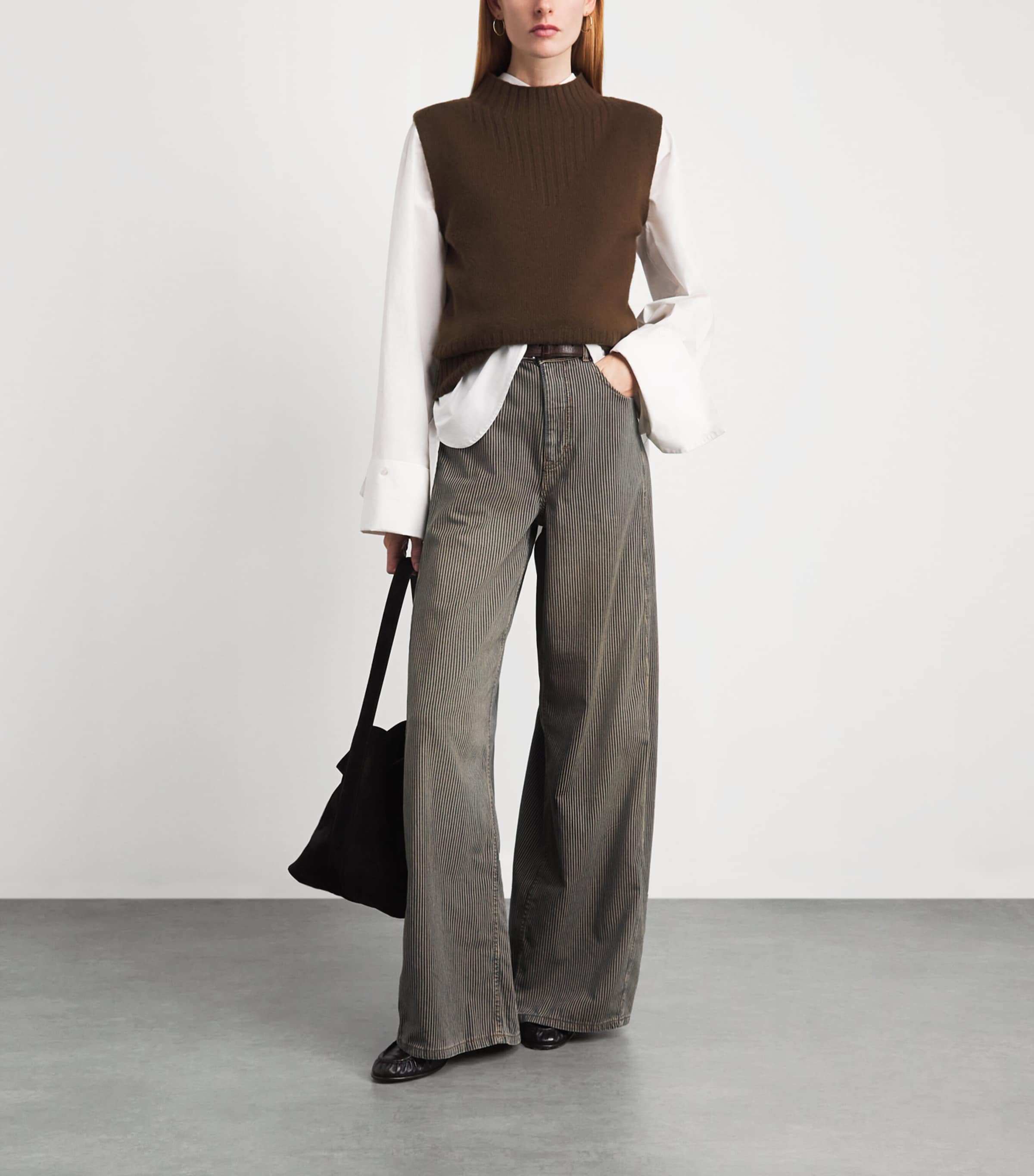 ME+EM Ivory Pinstripe Wide-Leg Tapered Jeans | Harrods US