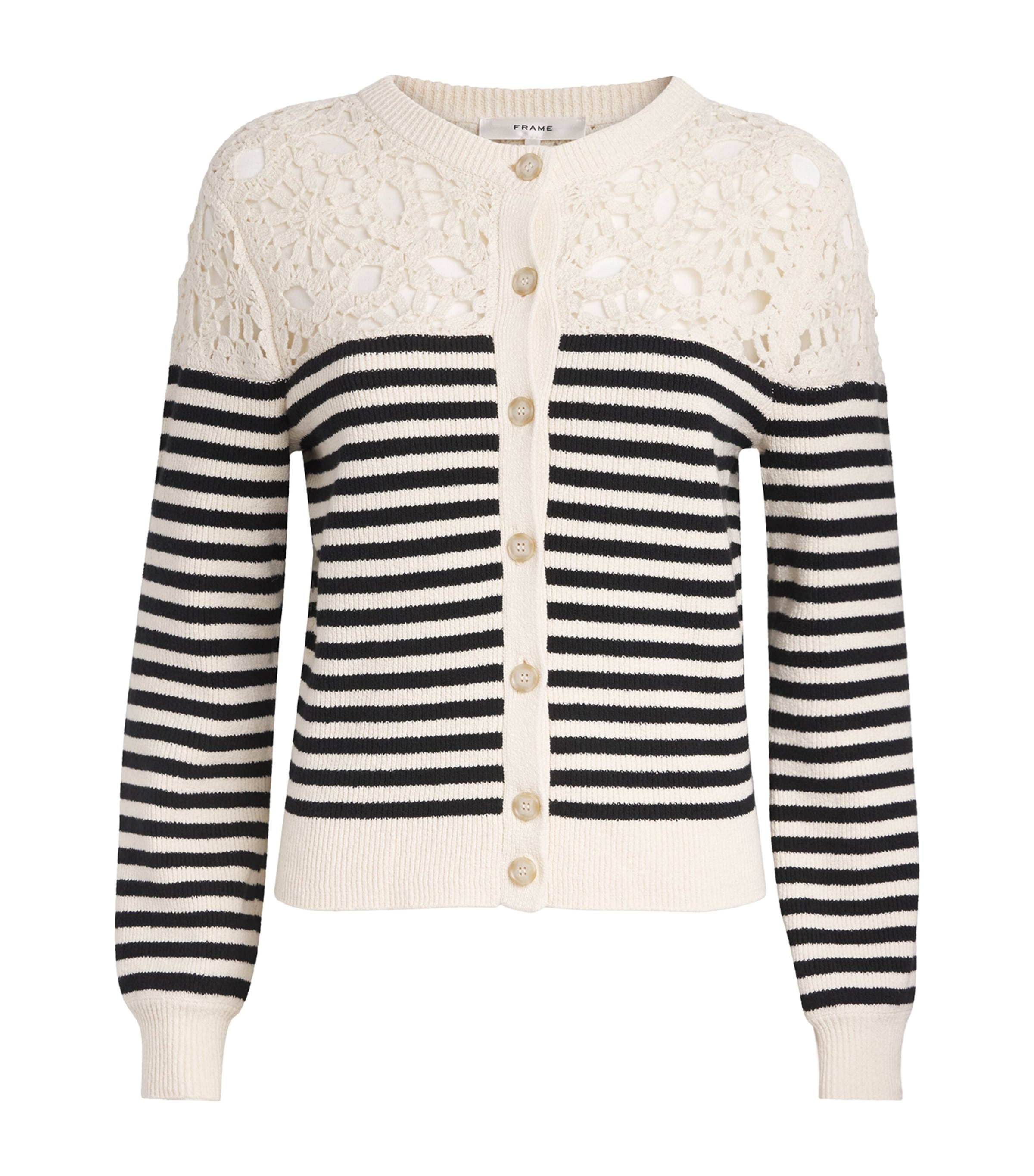 FRAME Womens The Coastal Striped Cardigan Cream Multi Image 1
