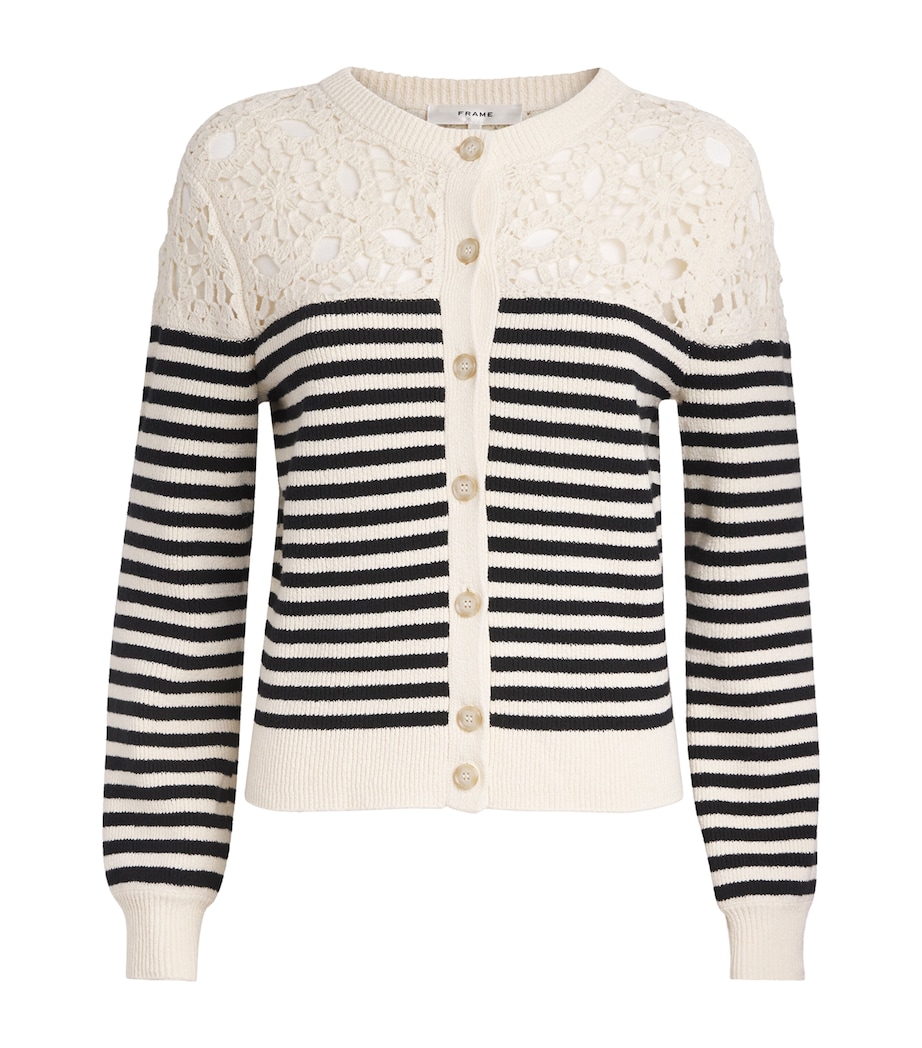 FRAME Womens The Coastal Striped Cardigan Cream Multi Image 1