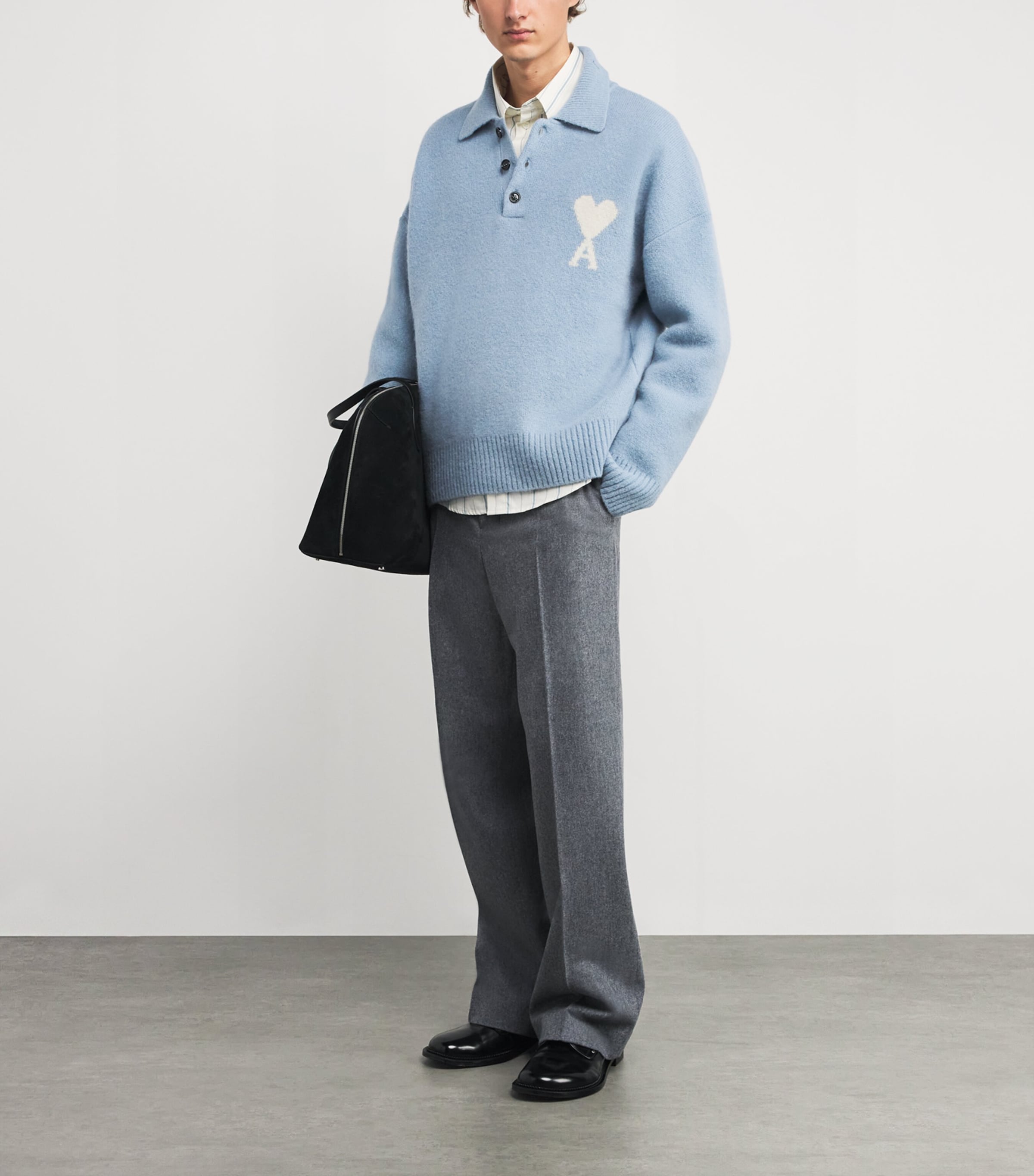 AMI Paris Blue Alpaca-Blend Polo Sweater | Harrods US