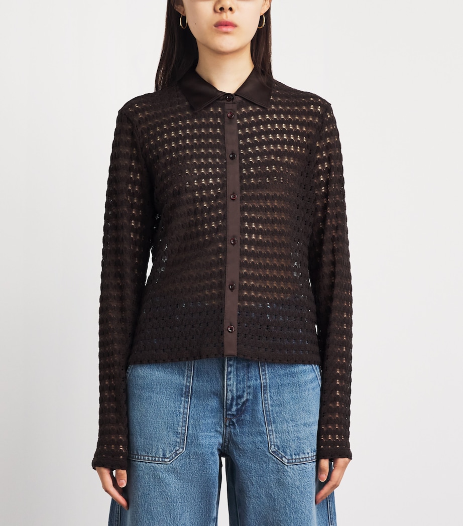 FRAME Womens Satin-Collar Bubble-Stitch Shirt Chestnut Image 4