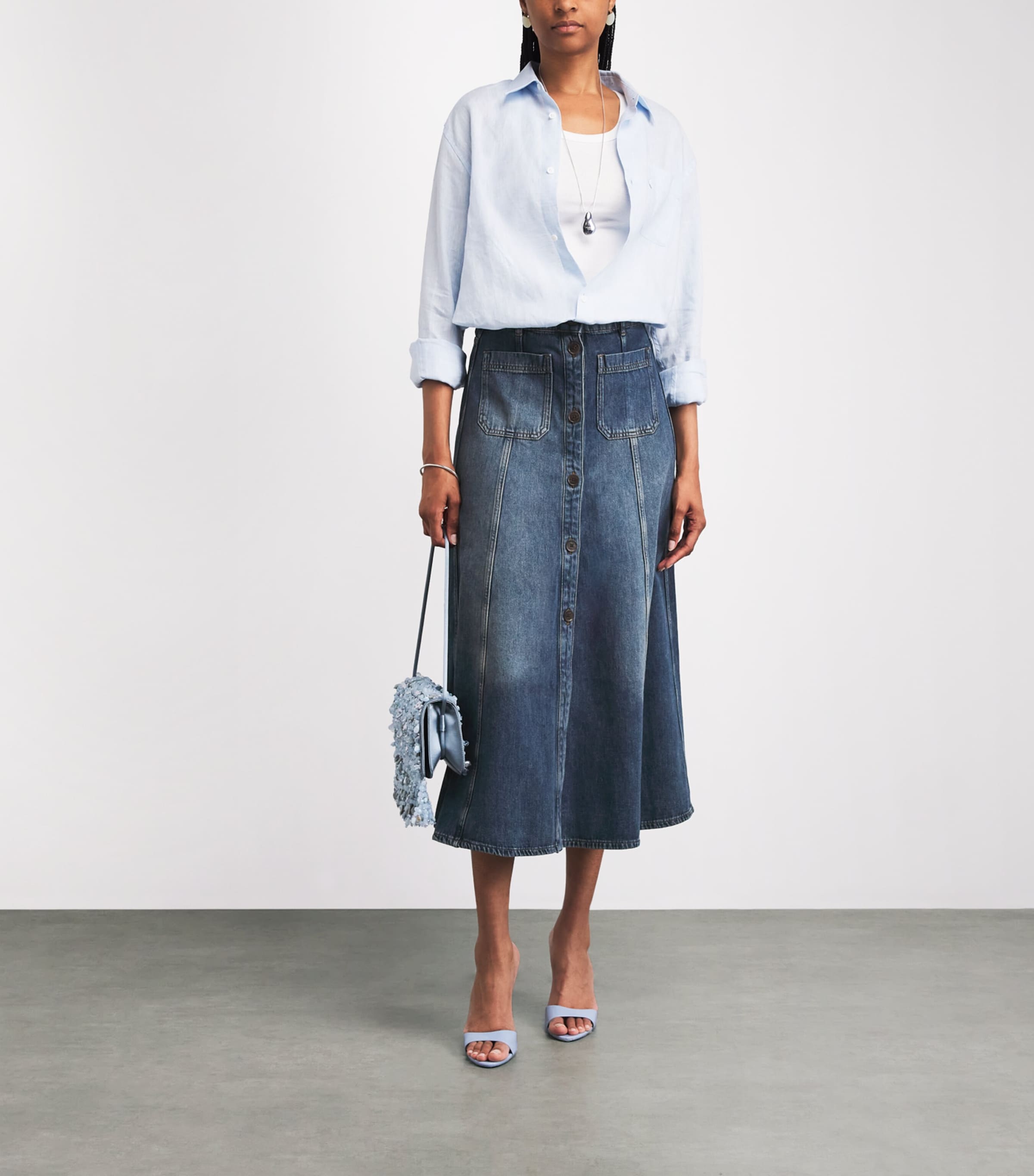 ME+EM Womens Panelled Denim Maxi Skirt Mid Blue Wash Image 2