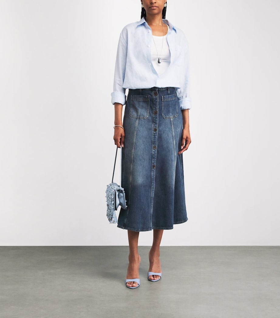 ME+EM Womens Panelled Denim Maxi Skirt Mid Blue Wash Image 2