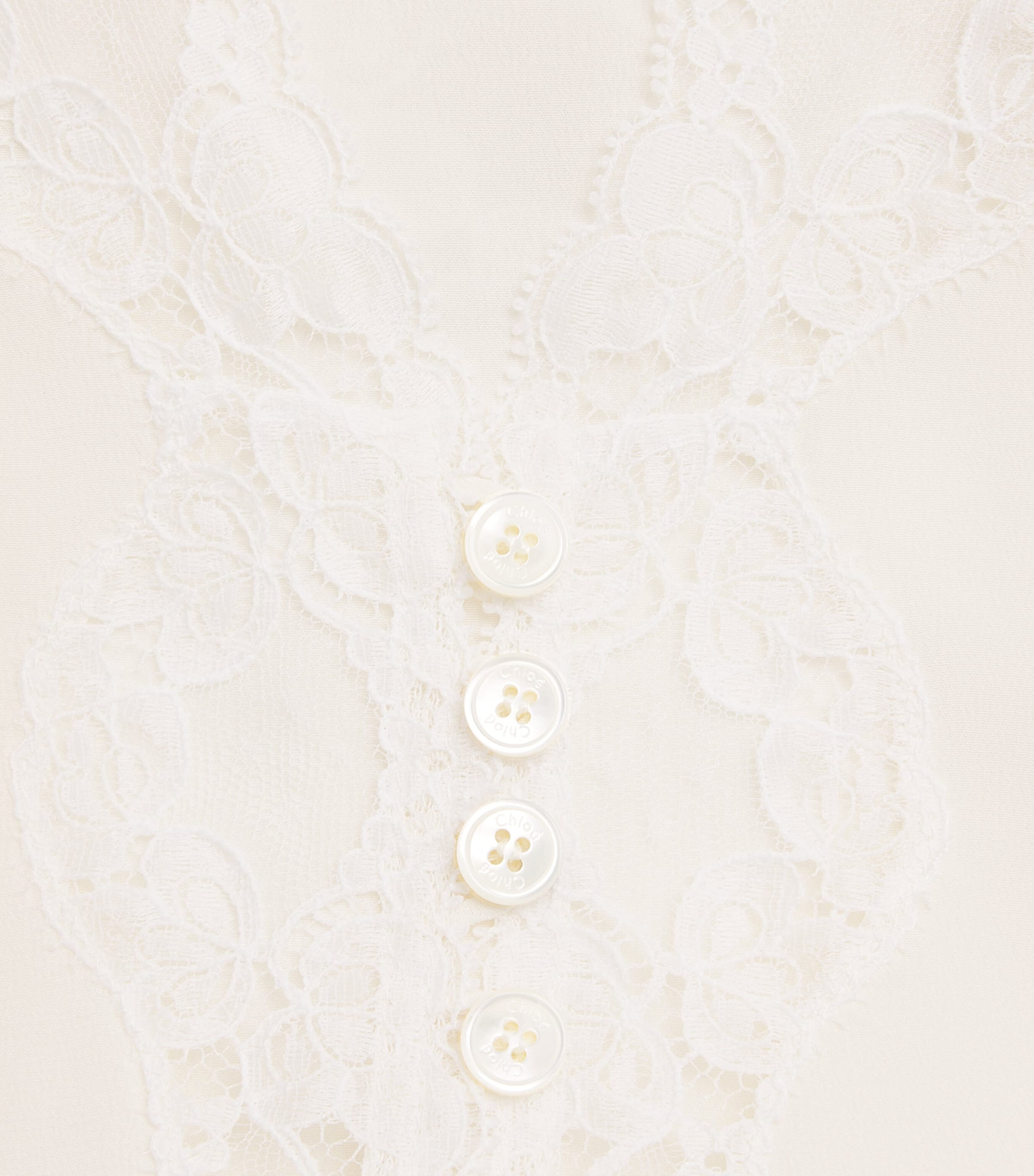 Chloé Womens Silk Crepe de Chine Lace Peplum Top Coconut Milk Image 2