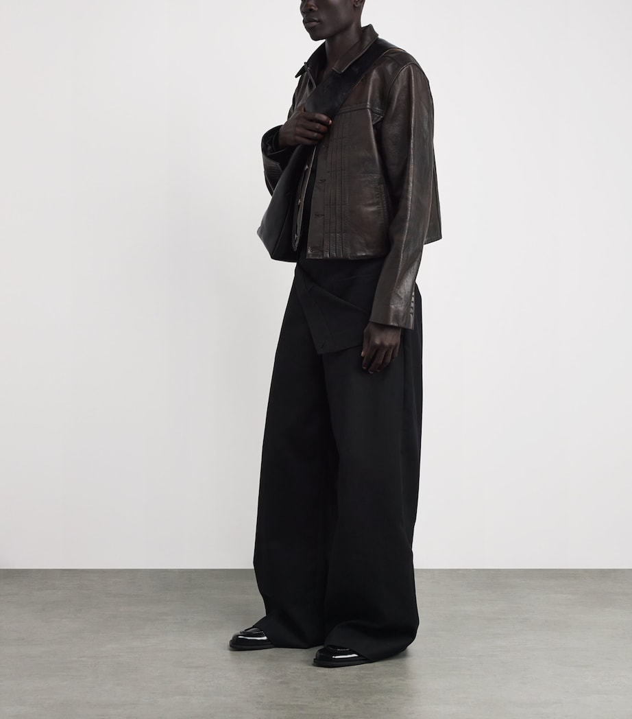 Leather Trucker Jacket BLACK & BROWN Image 2