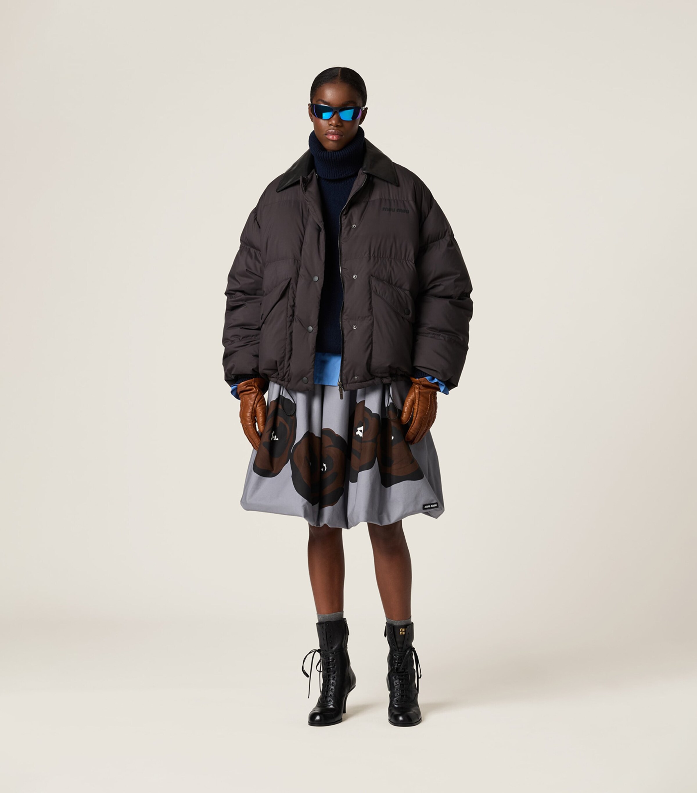 ジャケット・アウター miumiu navy cropped puffer jacket Navy Technical Pongé Cropped Down Jacket | Miu Miu