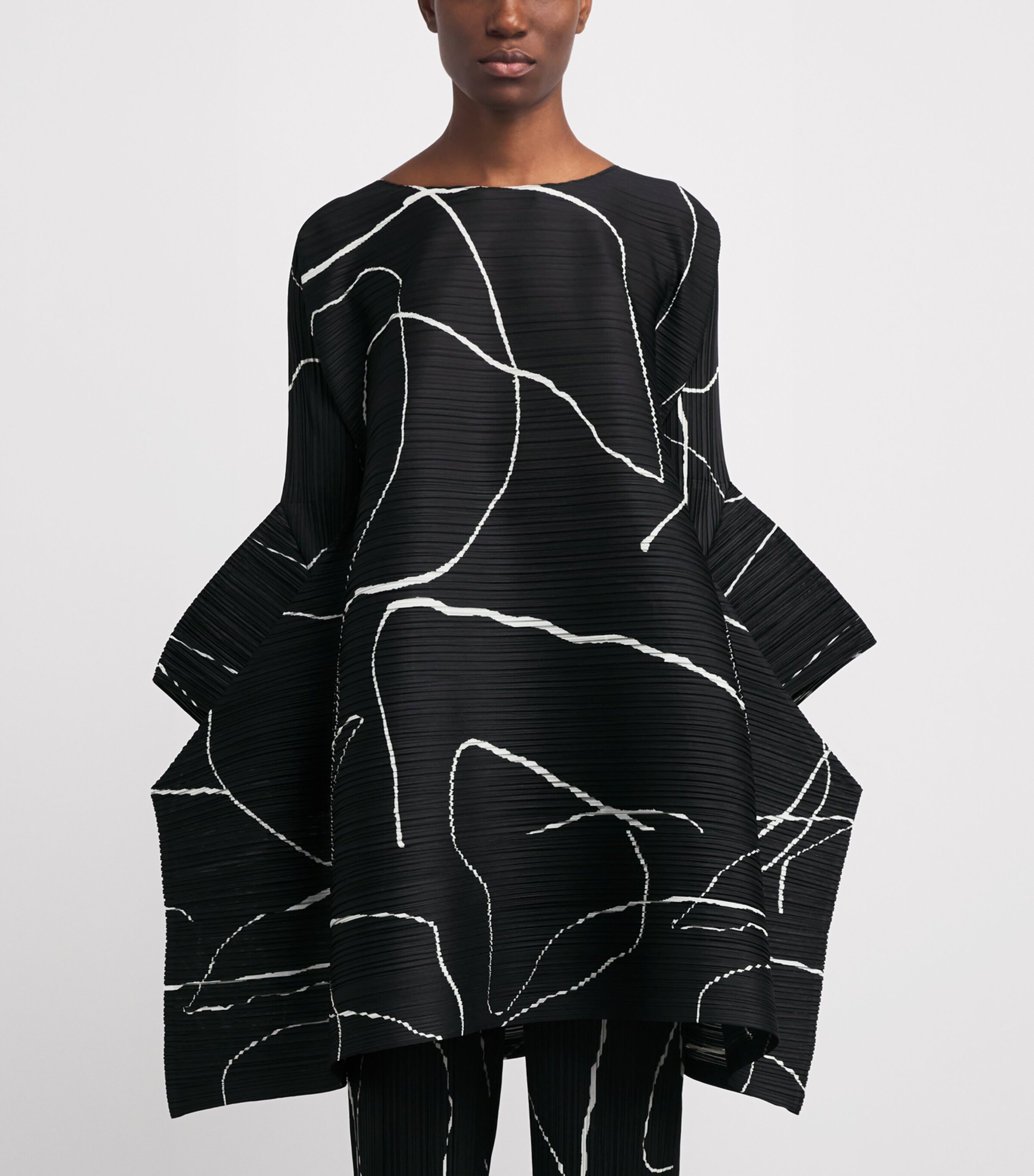 Pleats Please Issey Miyake Black Printed Pause Tunic