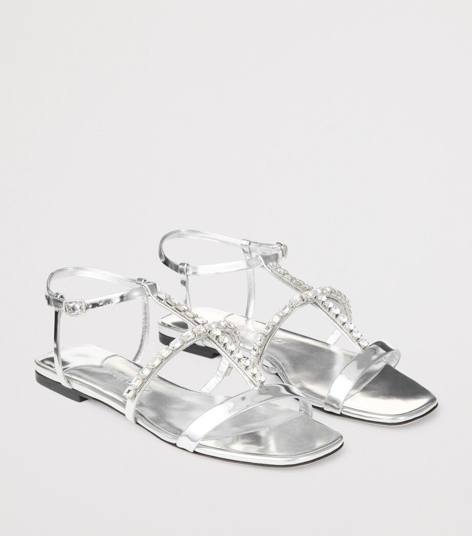 Gwyn Flat Leather Sandals SILVER/CRYSTAL Image 6