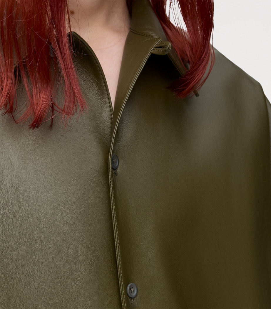 Leather Short-Sleeve Shirt KHAKI GREEN Image 5