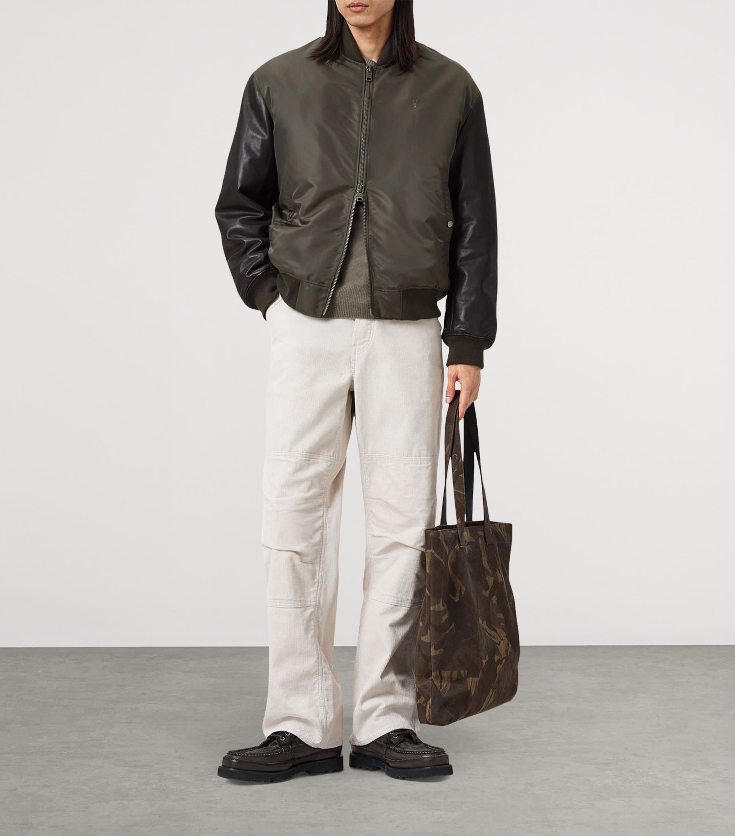 Leather-Sleeve Myler Bomber Jacket KHAKI Image 6