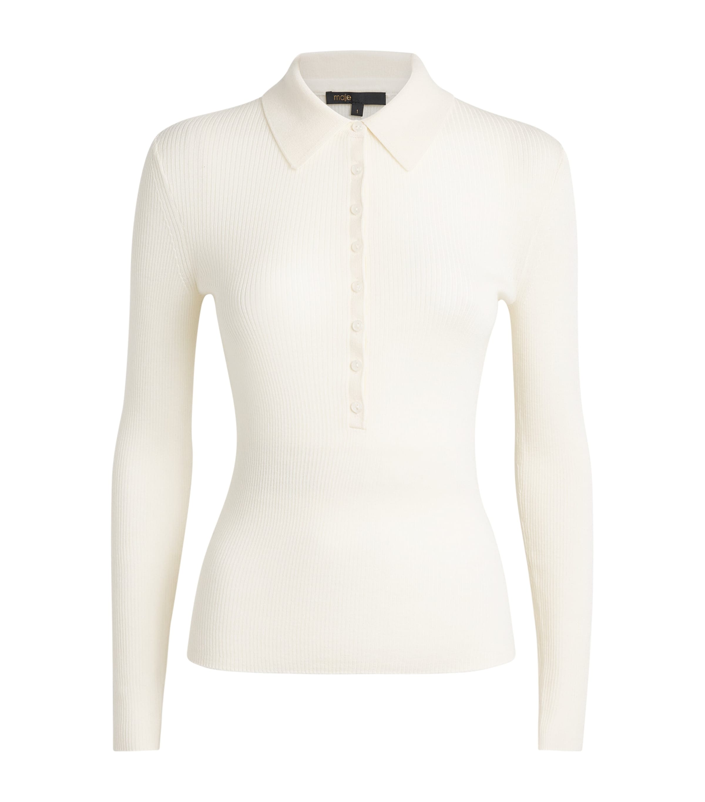 Wool-Silk Rib-Knit Polo Sweater ECRU Image 1