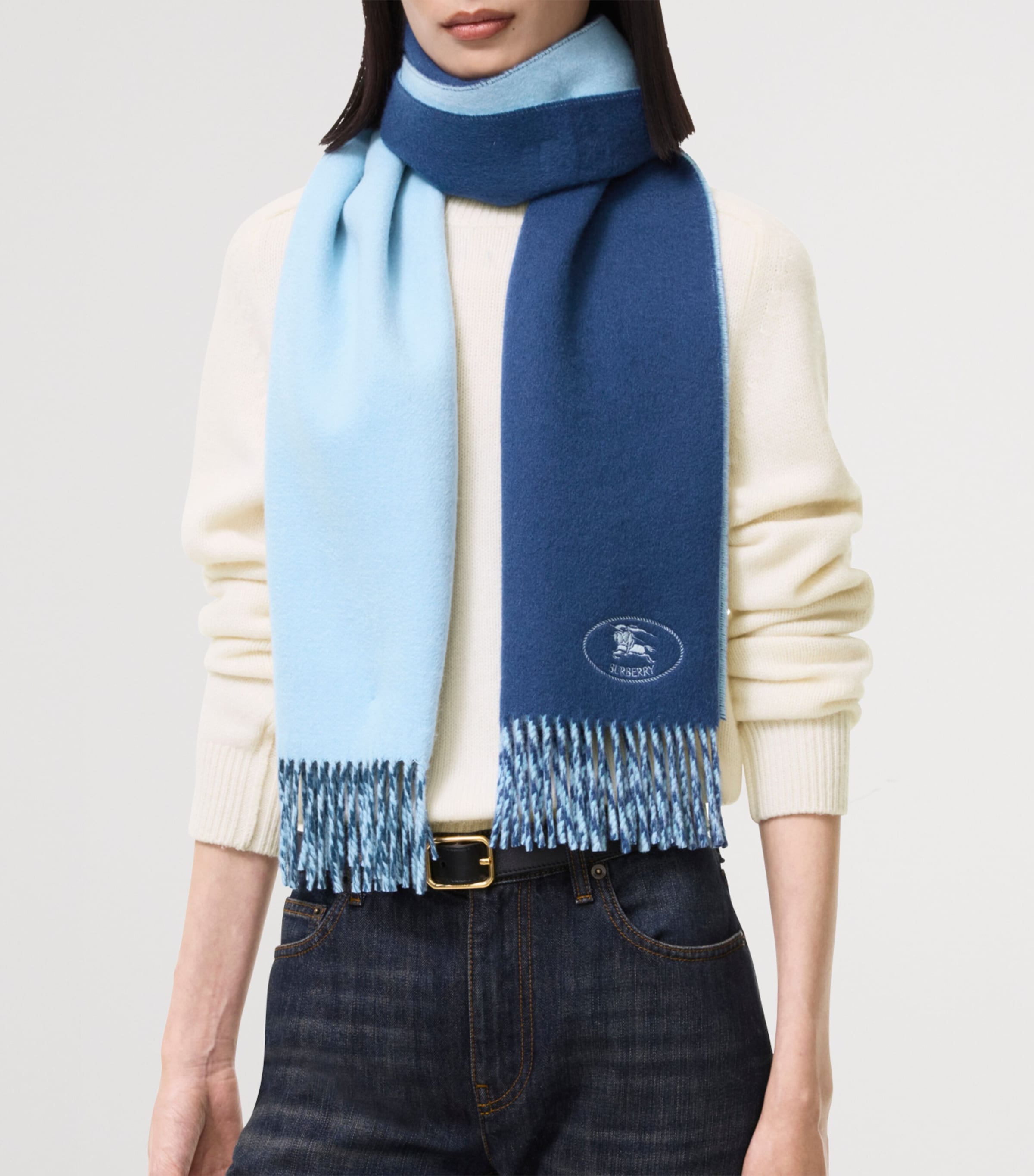 Burberry Cashmere Reversible Knight Scarf Torrent Blue Image 2