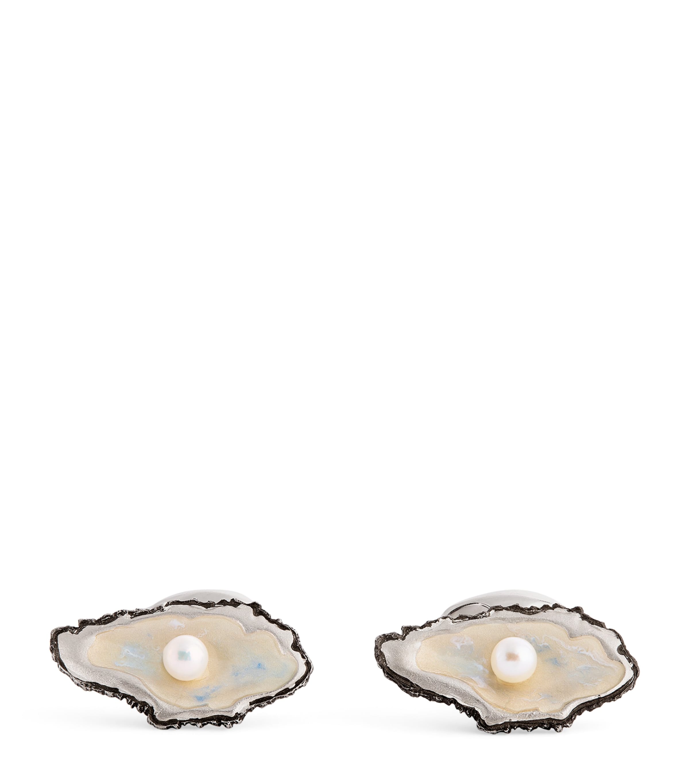 Deakin & Francis Sterling Silver Oyster And Pearl Cufflinks In Silver