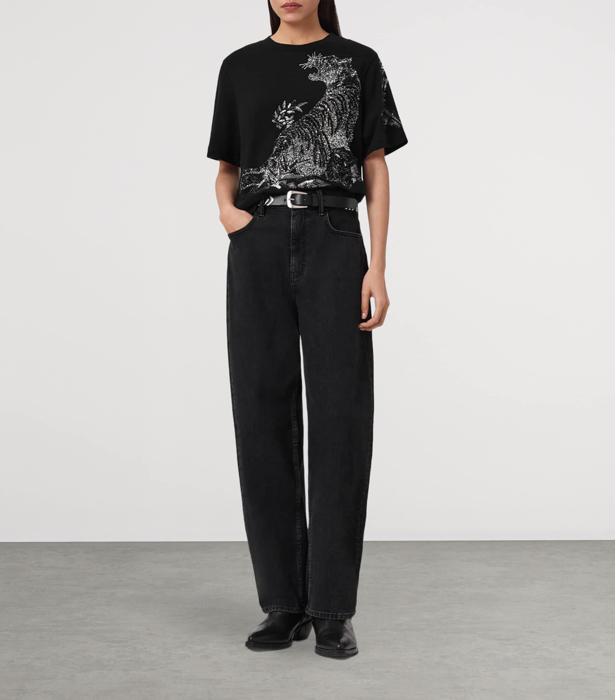 AllSaints Womens Organic Cotton Sequinned Lisa T-Shirt Black Image 5