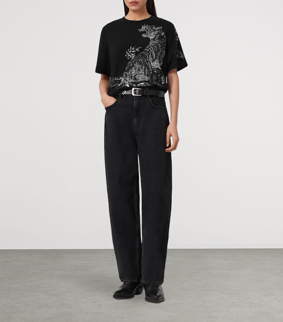 AllSaints Womens Organic Cotton Sequinned Lisa T-Shirt Black Image 5