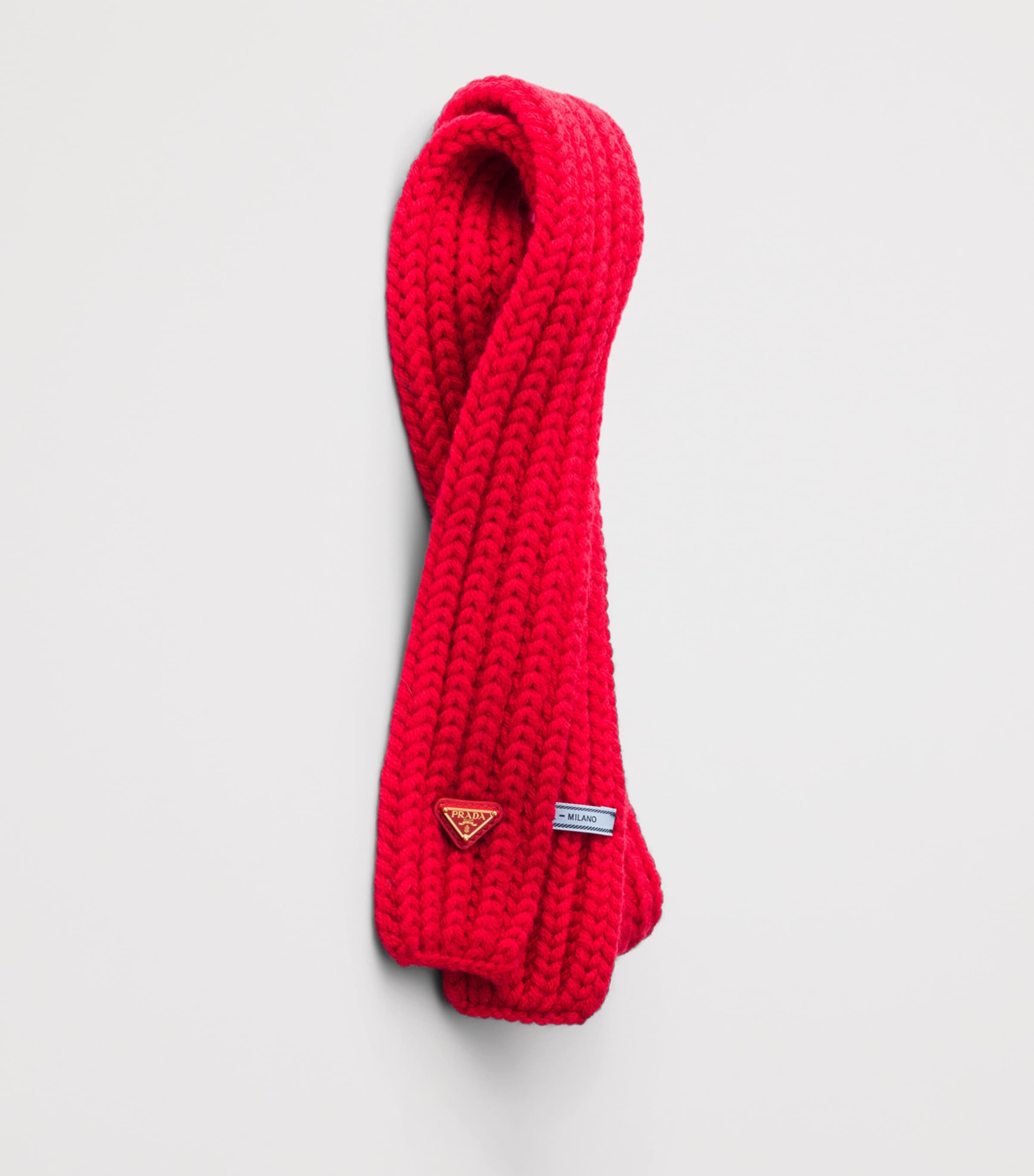Prada Wool Fisherman's Rib Knit Scarf Red Image 3