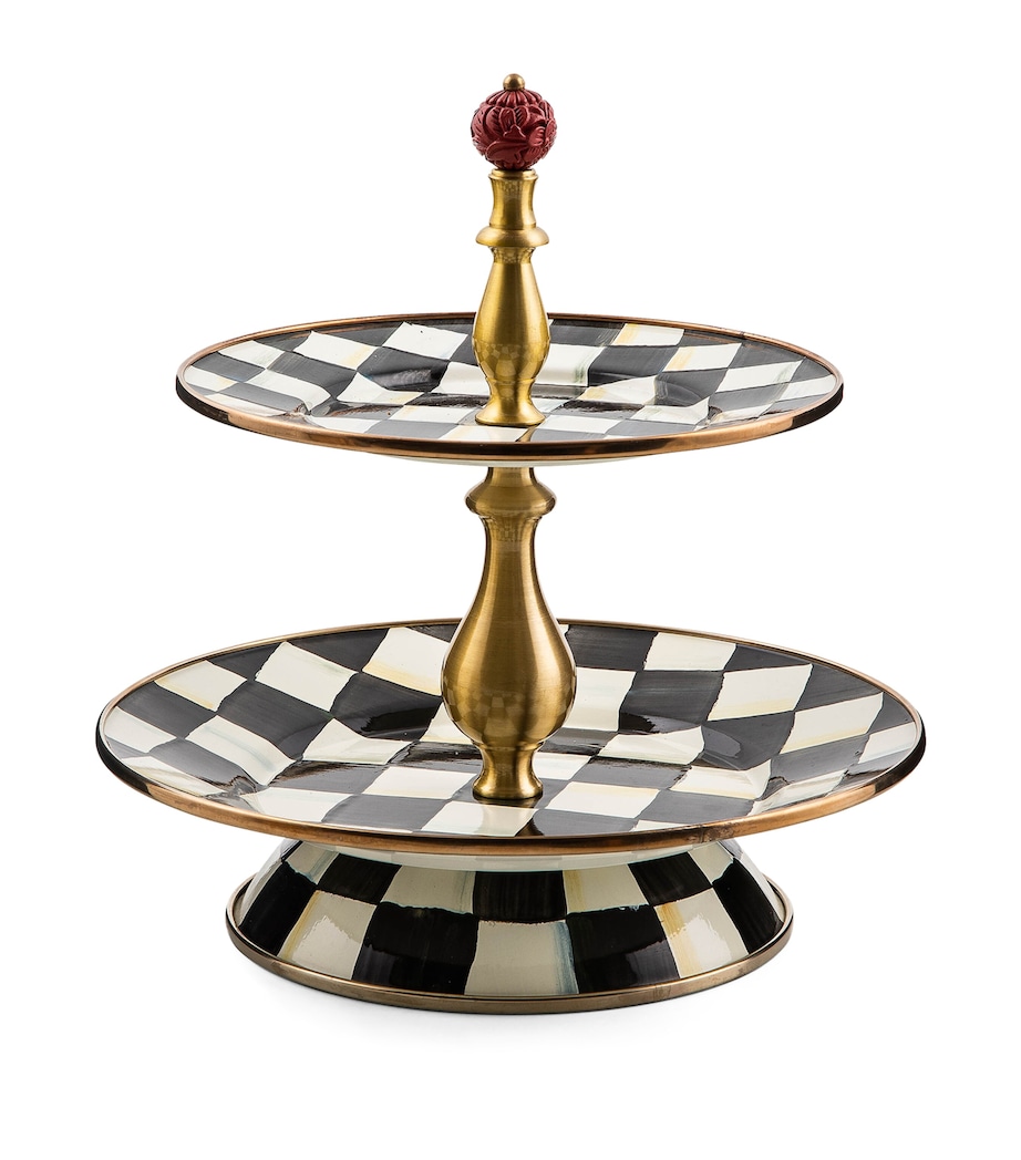 Enamel Courtly Check 2-Tier Cake Stand (27cm) BLACK Image 1