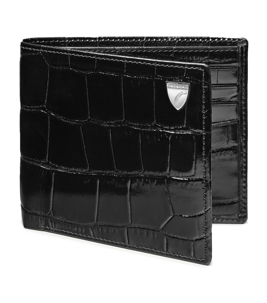 Croc-Embossed Leather Bifold Wallet BLACK Image 4