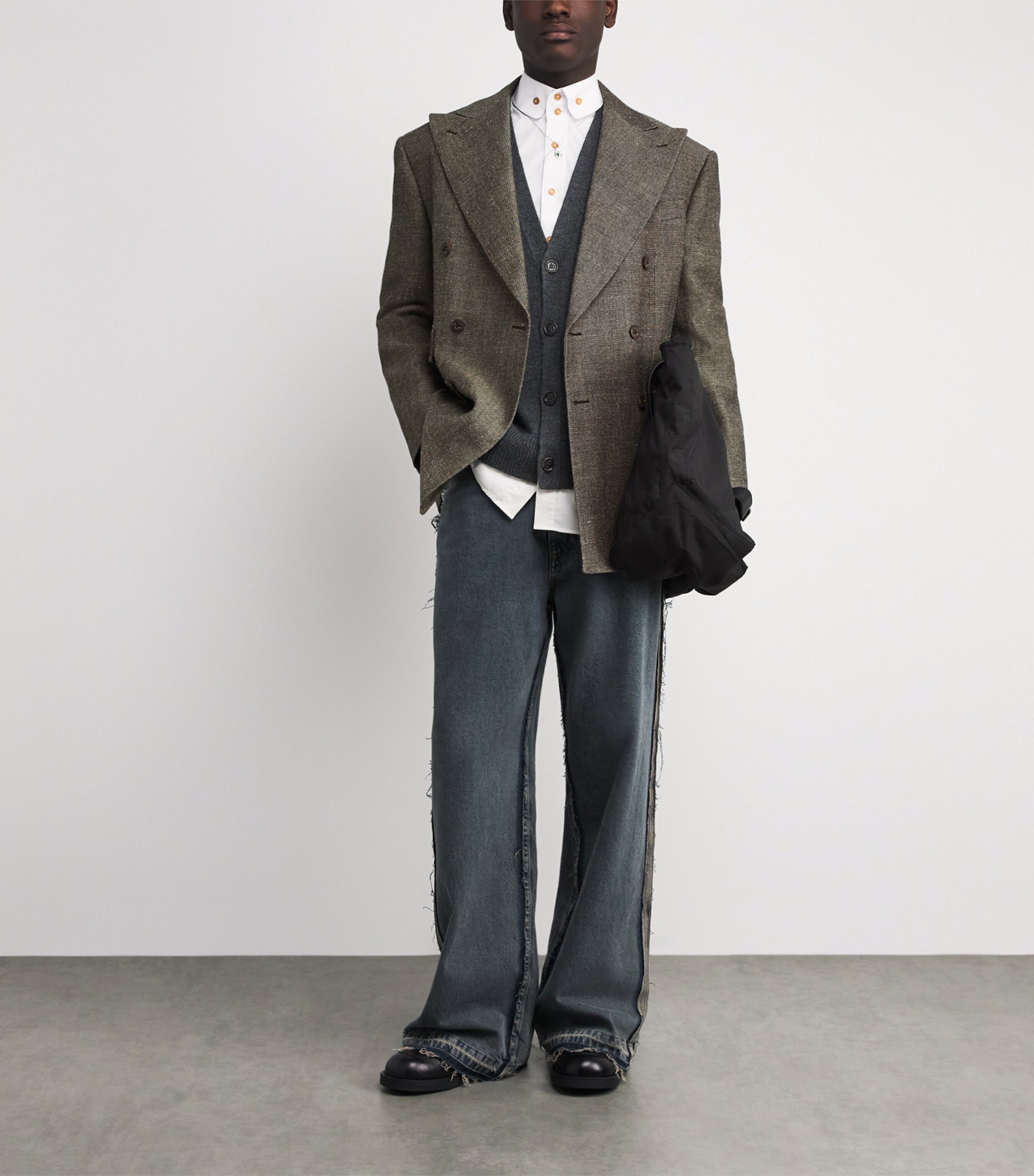 Linen-Virgin Wool Niesen Blazer C403 BLACK/BEIGE Image 2