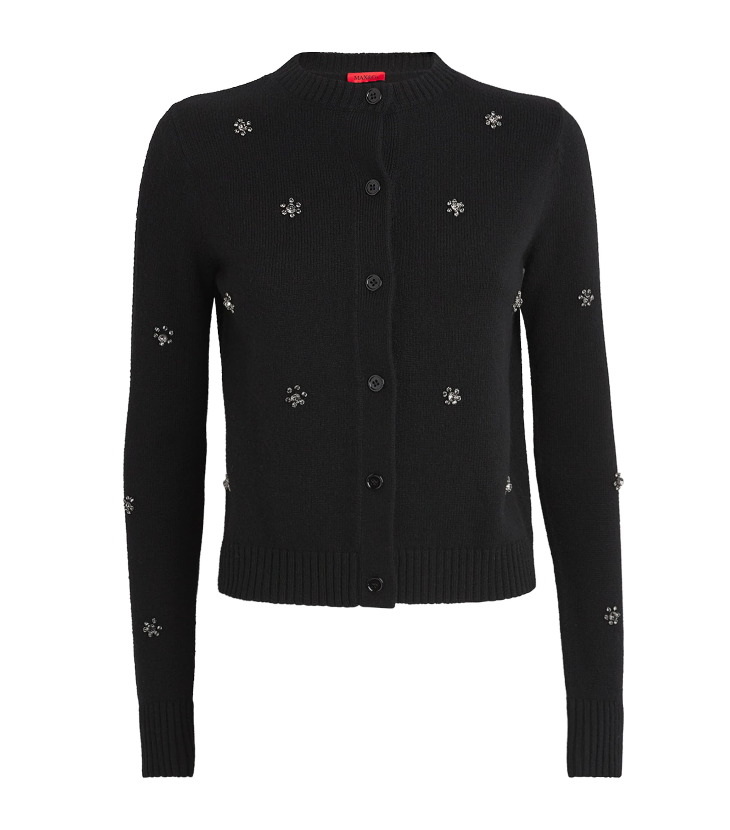 Max & Co Wool-blend Embellished Cardigan In Black