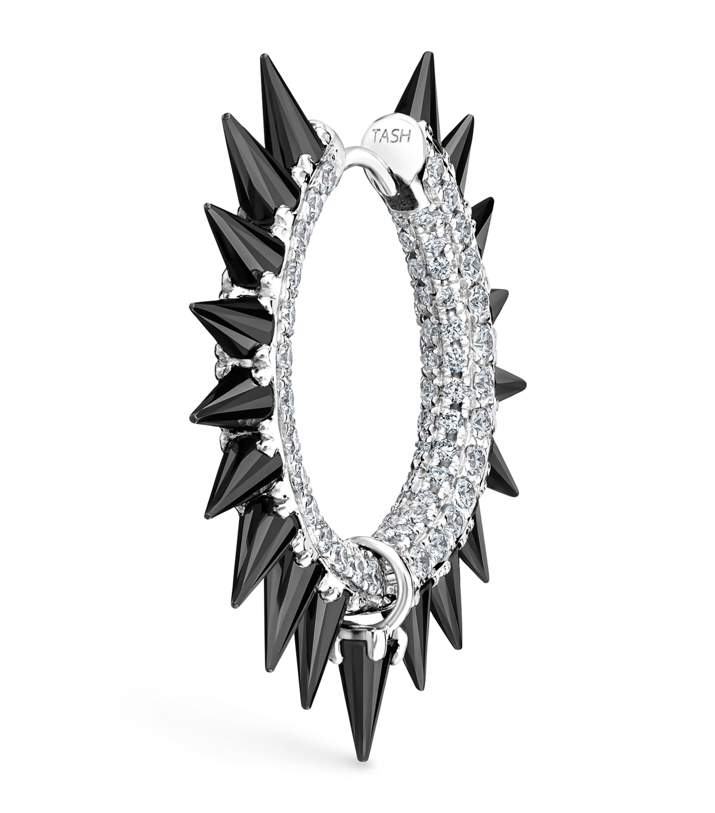 Maria Tash White Gold Black Moissanite Mohawk And Diamond Pavé Hoop Earring In Metallic