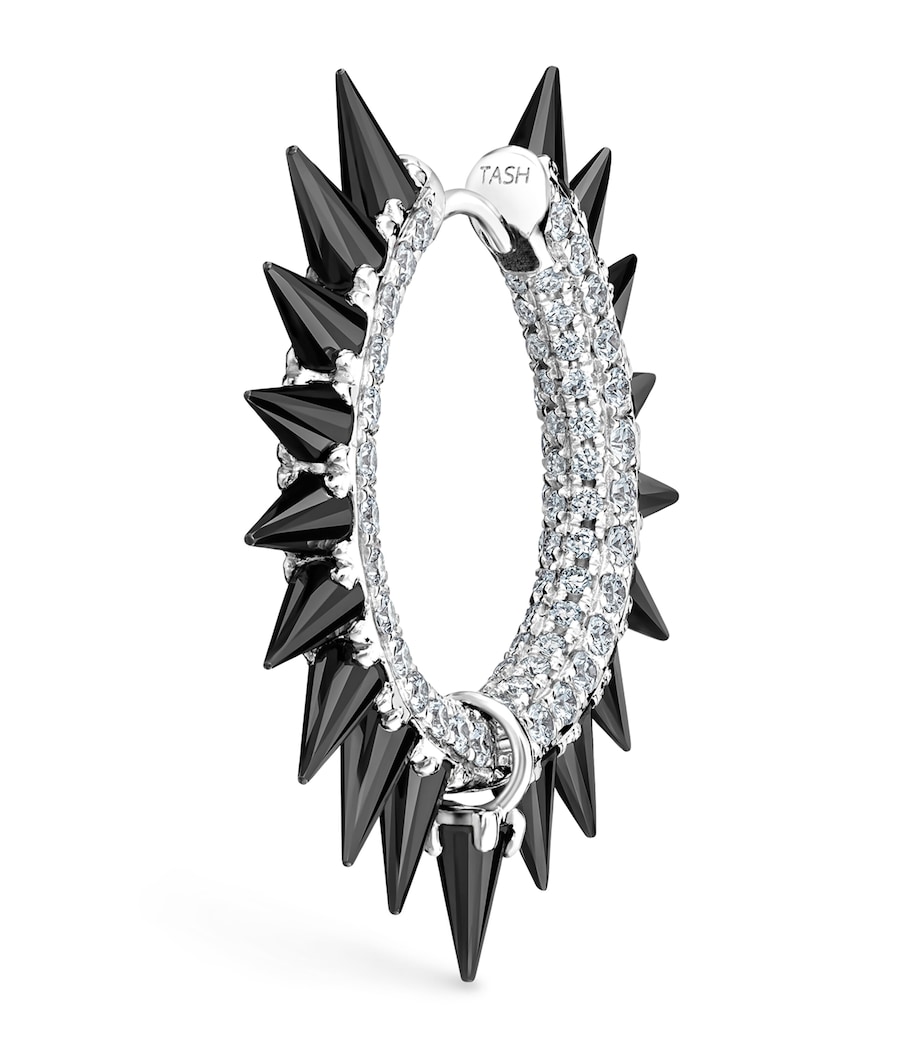 Maria Tash White Gold Black Moissanite Mohawk and Diamond Pavé Hoop Earring (12.5mm) White Gold Image 1