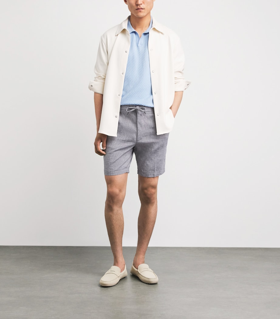 BOSS Mens Linen-Blend Drawstring Shorts Open Blue Image 2