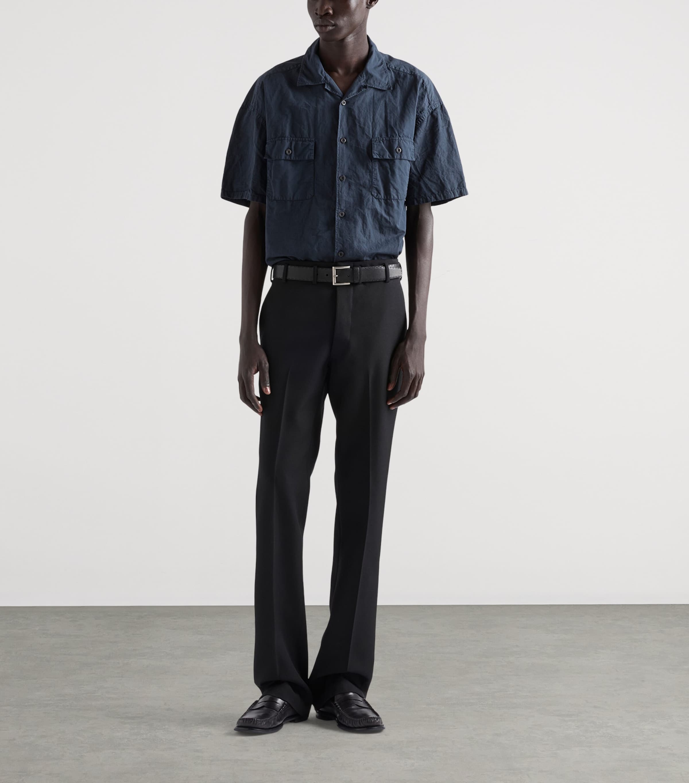 Prada Mens Cotton-Blend Short-Sleeve Shirt Blue Image 2