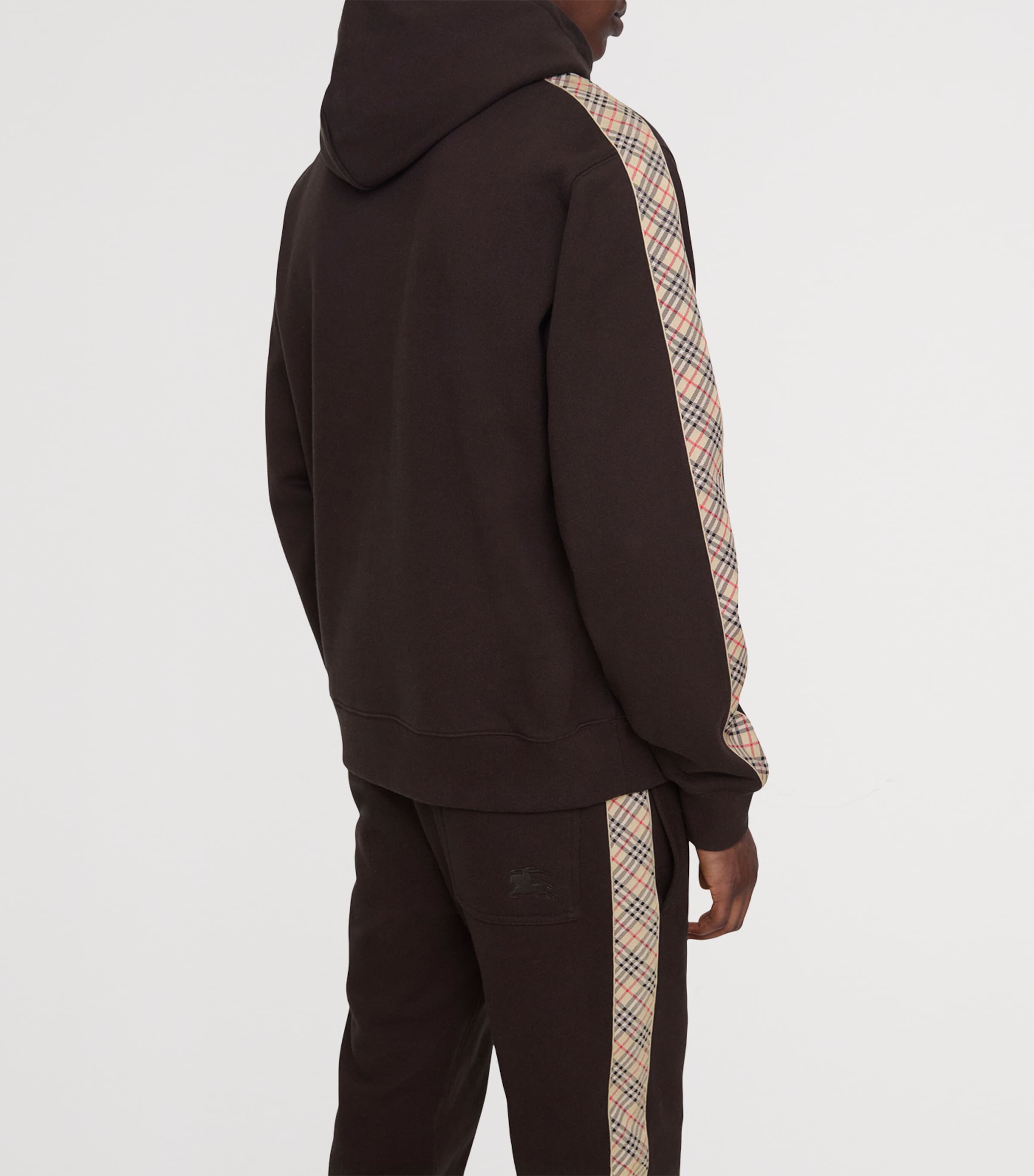 Cotton Check-Trim Slim Hoodie CLOVE BROWN Image 3
