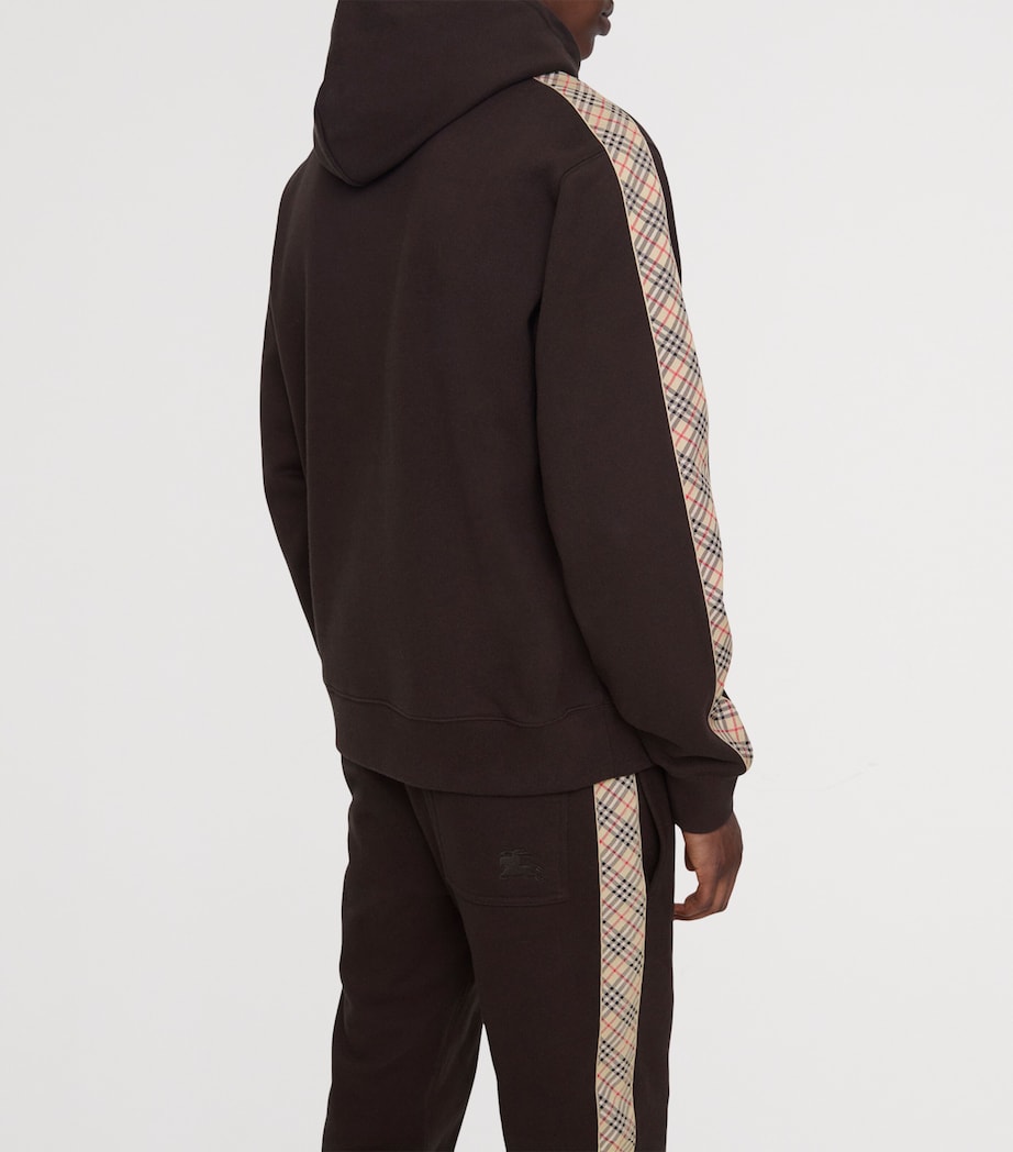 Cotton Check-Trim Slim Hoodie CLOVE BROWN Image 3