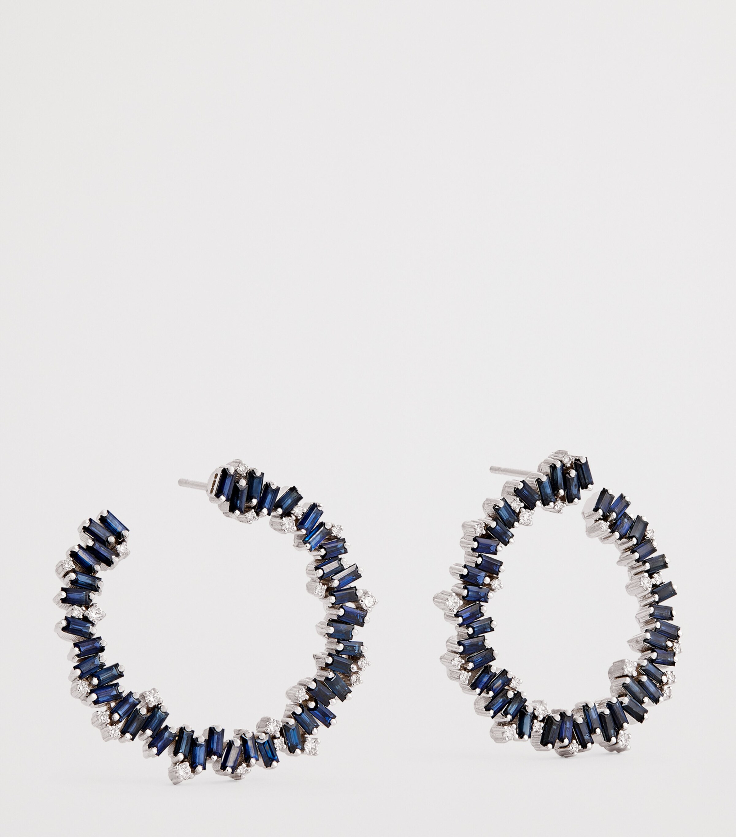 White Gold, Diamond and Sapphire Bold Hoop Earrings 18K WG/DB Image 3