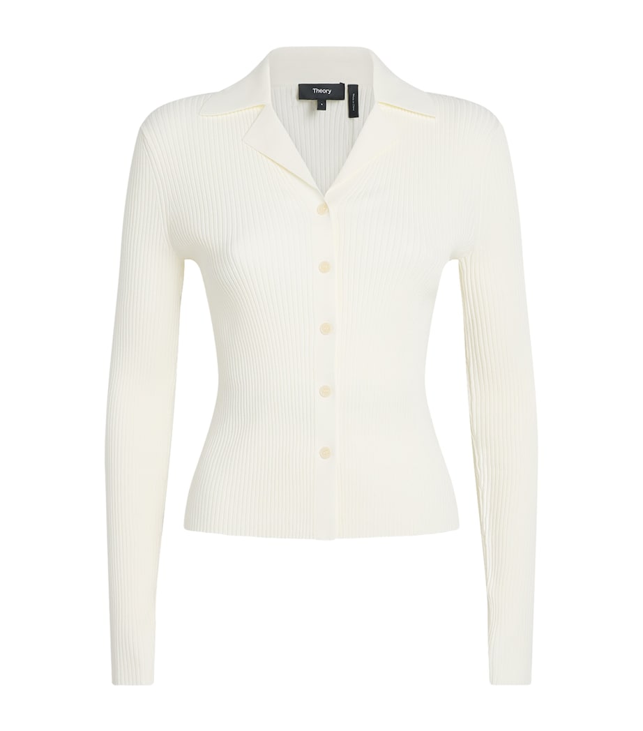 Theory Womens Ribbed Polo Cardigan Warm Ivory Image 1