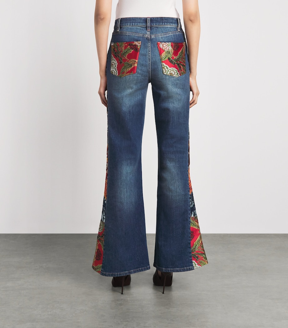 Alice+Olivia Womens Stretch-Denim Patchwork Flare SB Jeans Geor Vnt Blu/ml Image 5
