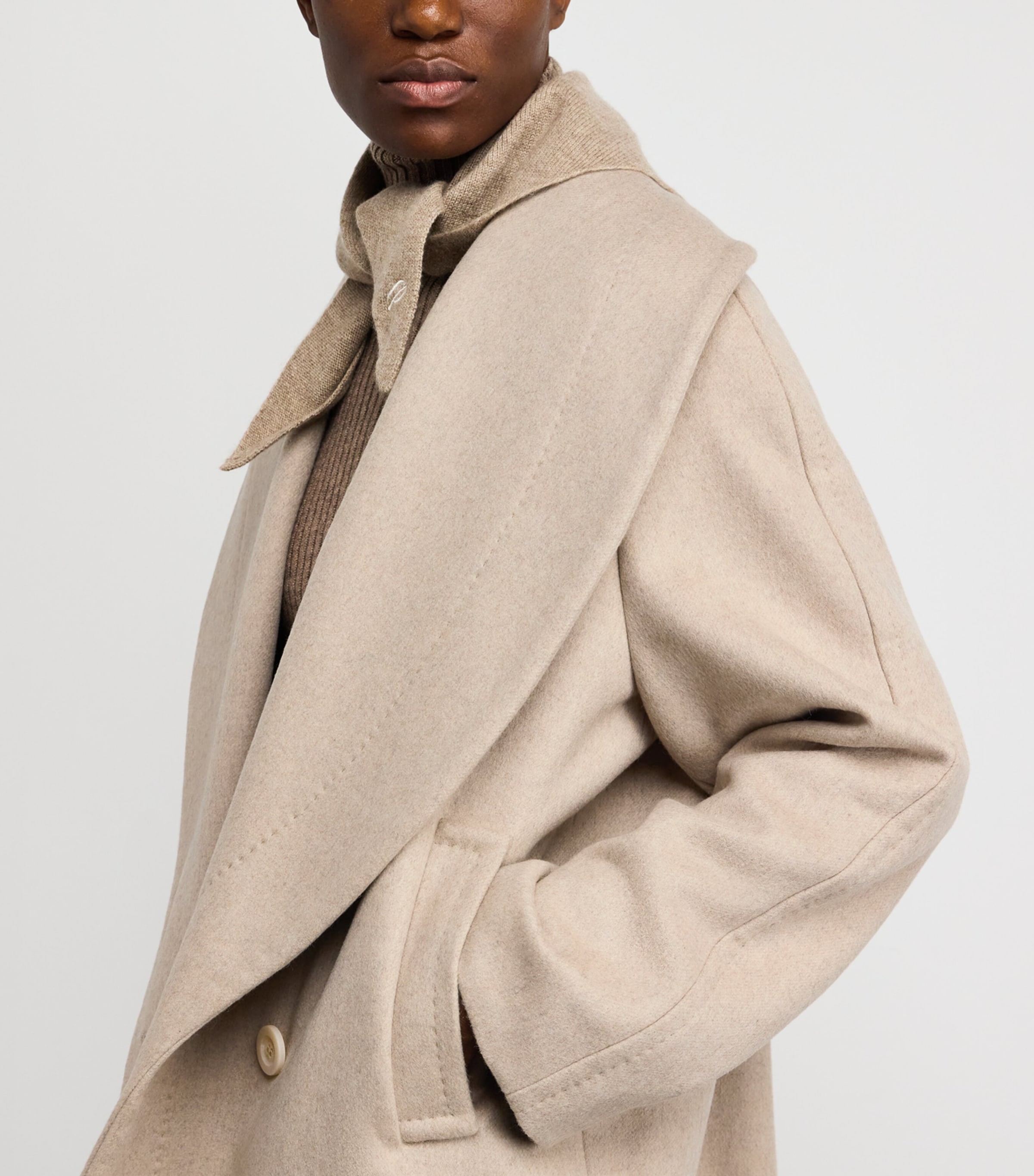 Wool Shawl-Collar Oversized Jacket SAND Image 6