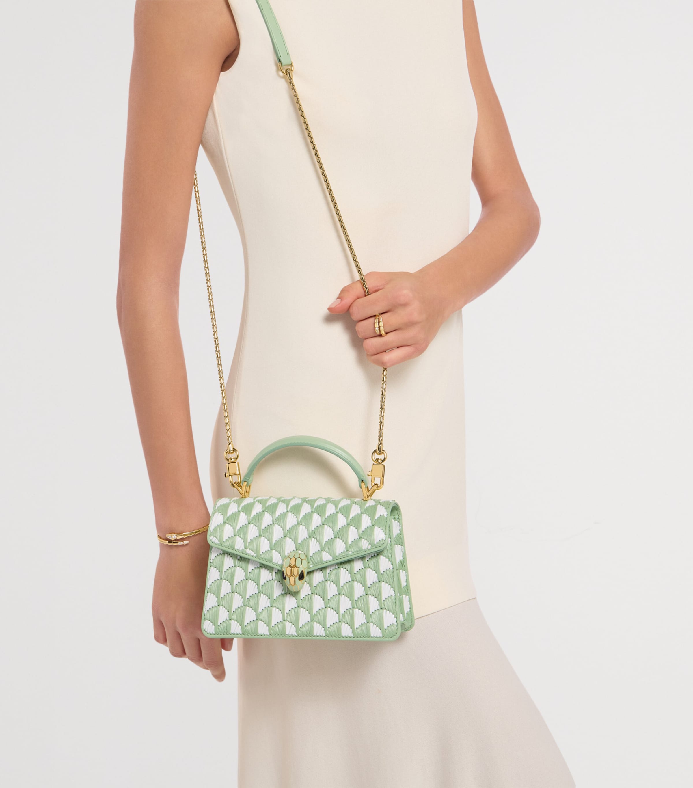 Bvlgari Mini Raffia Serpenti Forever Top-Handle Bag Green Medium Image 3