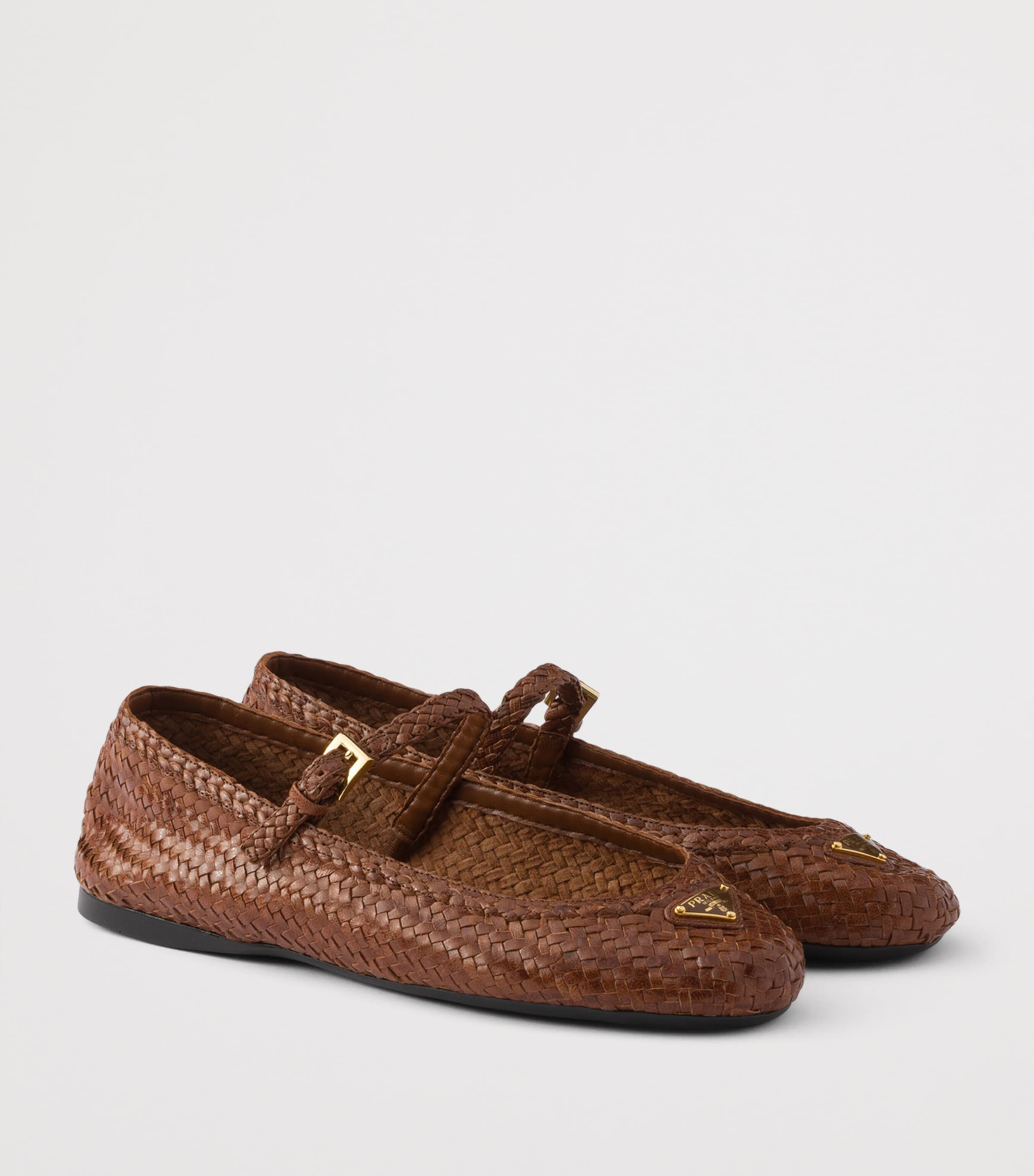 Prada Woven Leather Ballet Flats Brown Image 2